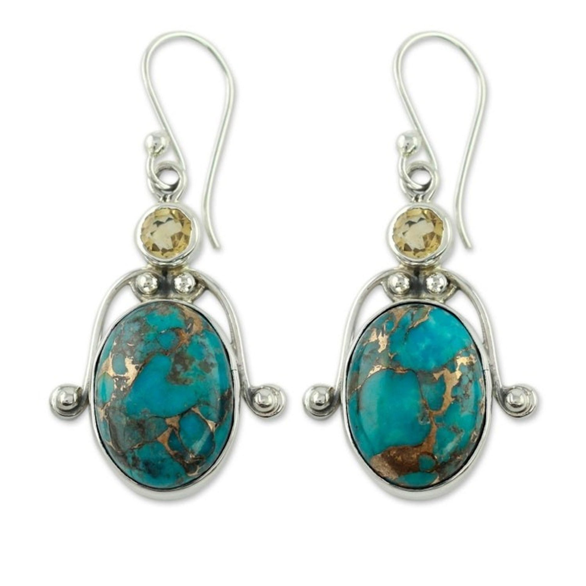 Citrine and Comp Turquoise Earrings Modern Silver Jewelry 'Living Goddess'