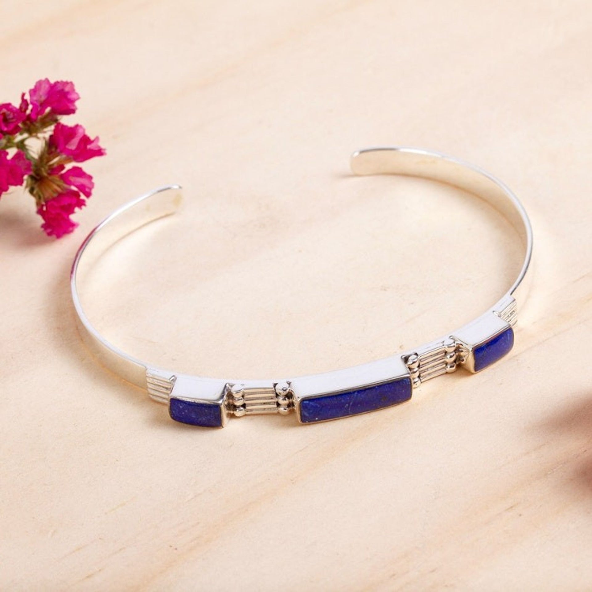 Taxco Lapis Lazuli Cuff Bracelet from Mexico 'Rectangular Blue'