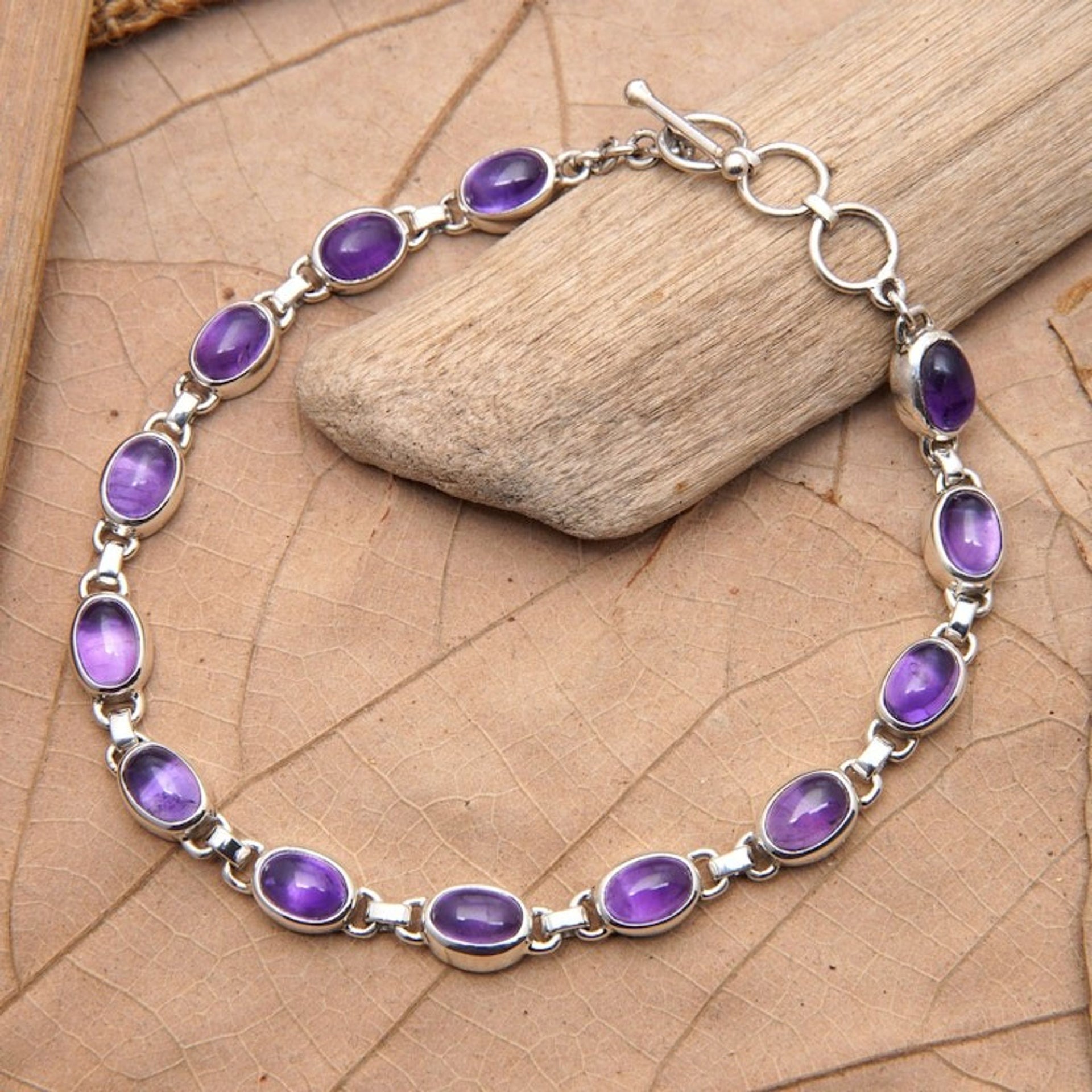Polished Amethyst and Sterling Silver Tennis-Style Bracelet 'Purple Vibes'