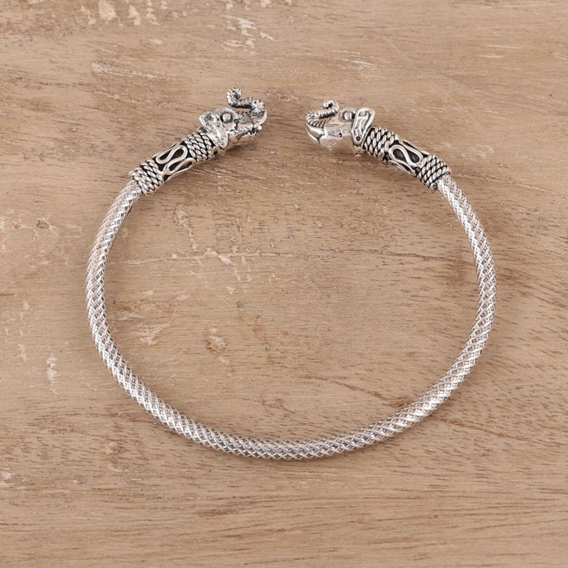 Elephant Sterling Silver Cuff Bracelet from India 'Welcome Elephant'