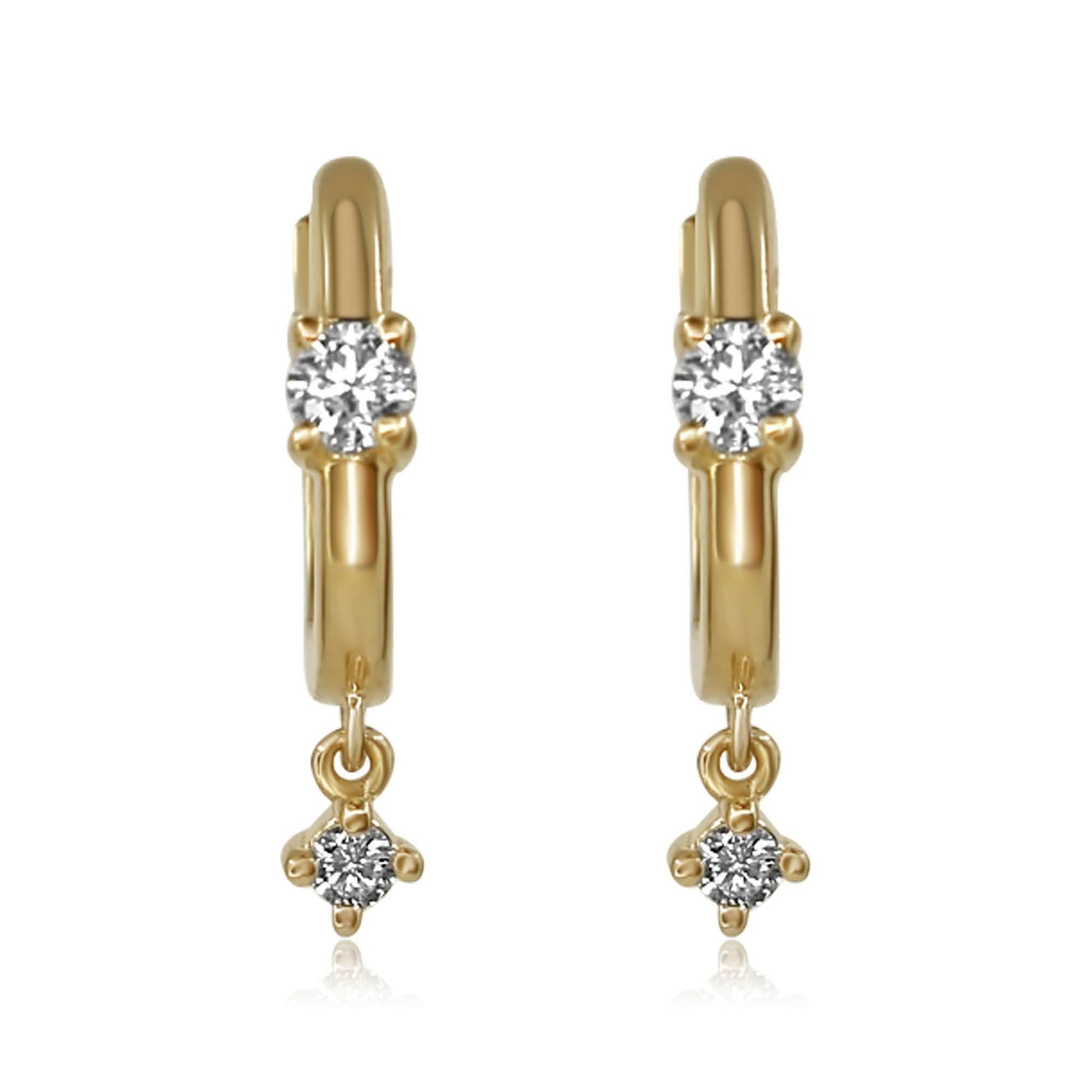 Gold Prong Diamond Drop Huggie Earring