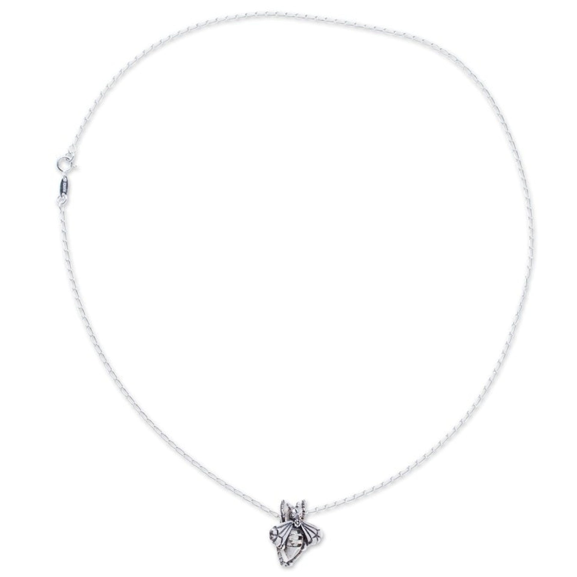 Sterling Silver Bee Fashion Pendant Necklace from Mexico 'Openwork Bee'