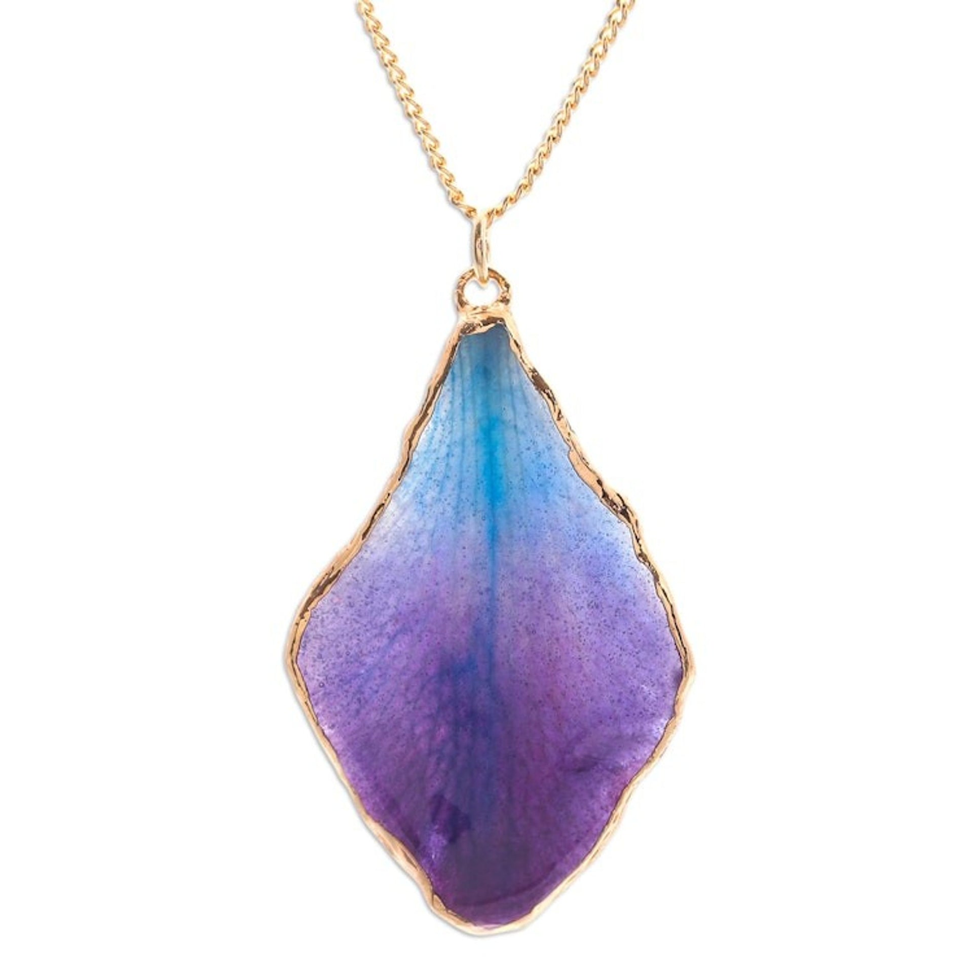 Blue and Purple Orchid 22k Gold-Accented Pendant Necklace 'Oneiric Petal'