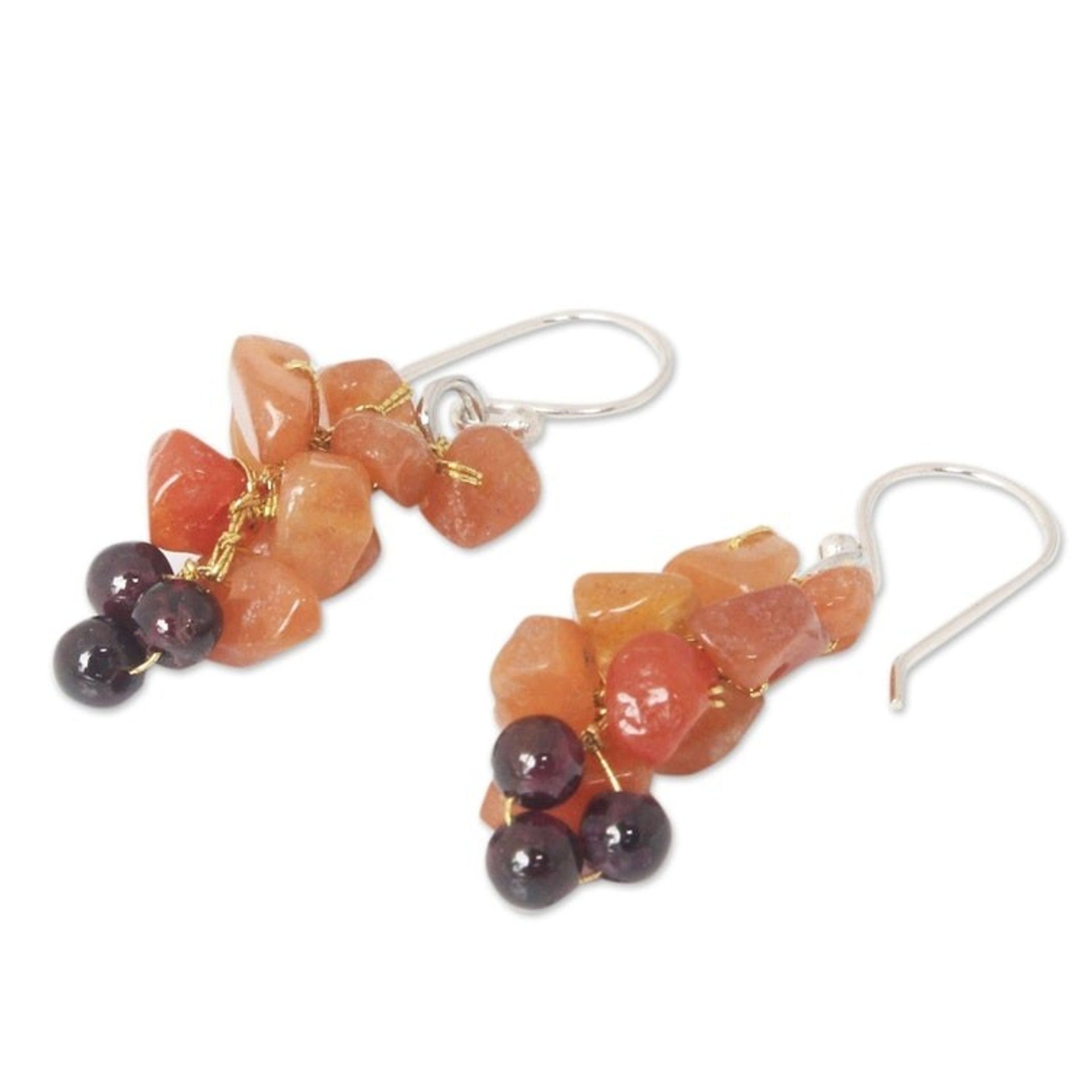 Aventurine and garnet cluster earrings 'Afternoon Passion'