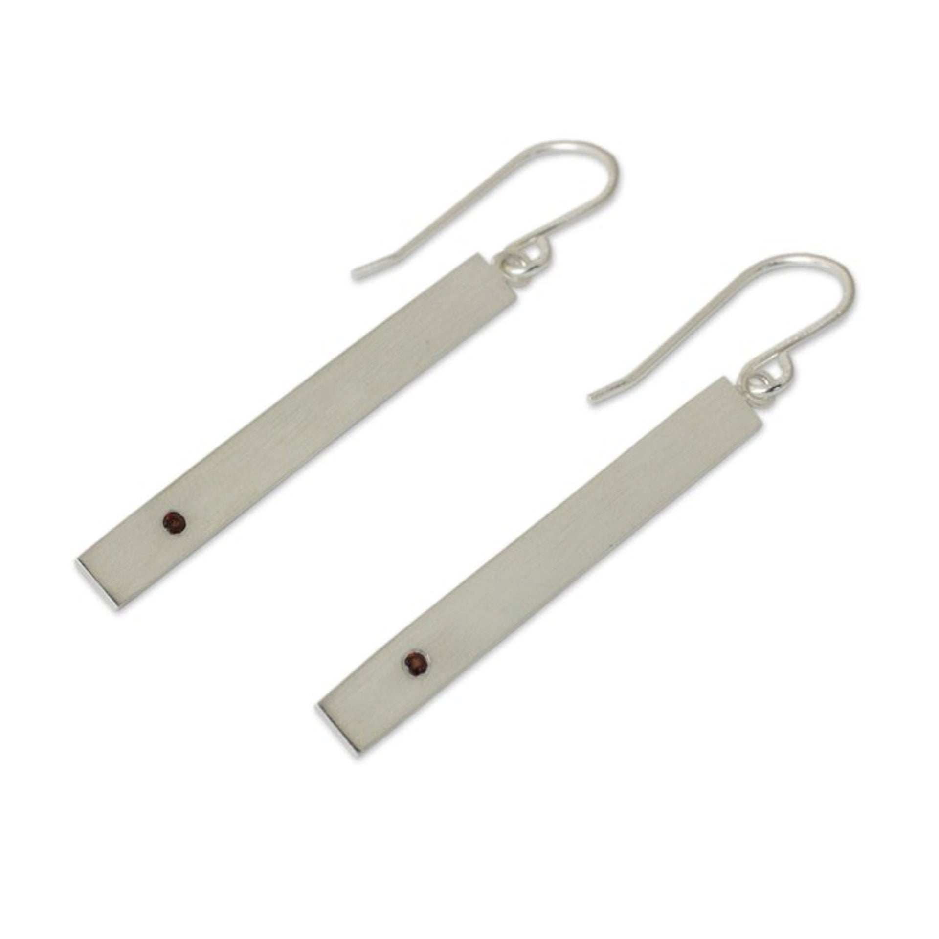 Contemporary Brushed Silver Earrings with Genuine Garnets 'Simple Devotion'