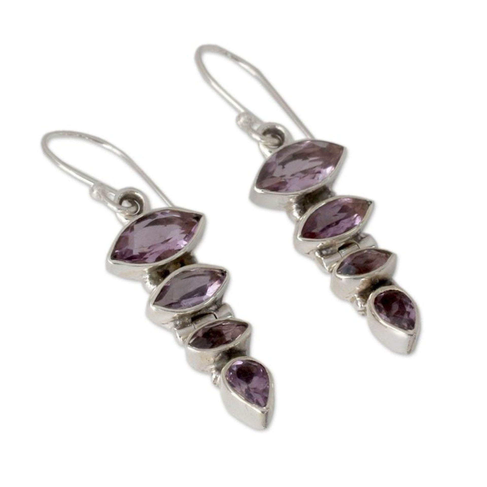 Sterling Silver and Amethyst Dangle Earrings from India 'Mystical Quartet'