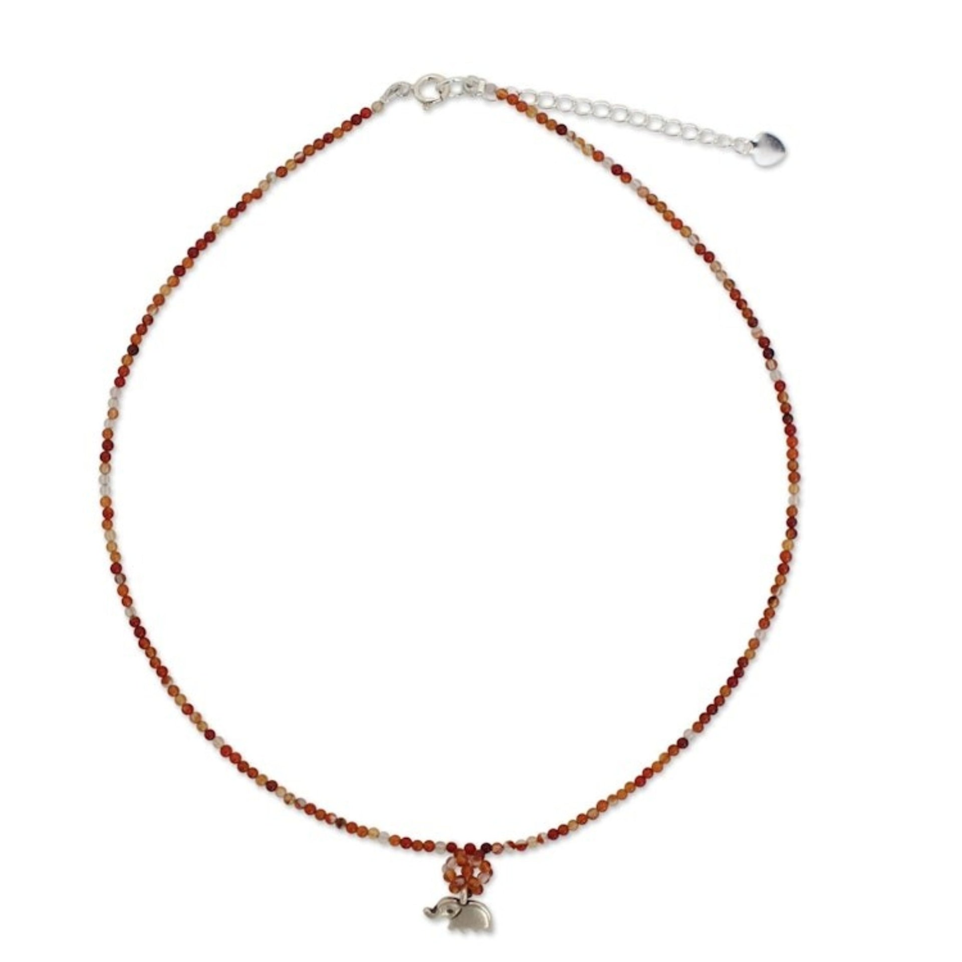 Hand Made Beaded Carnelian Necklace 'Elephantine Charm'