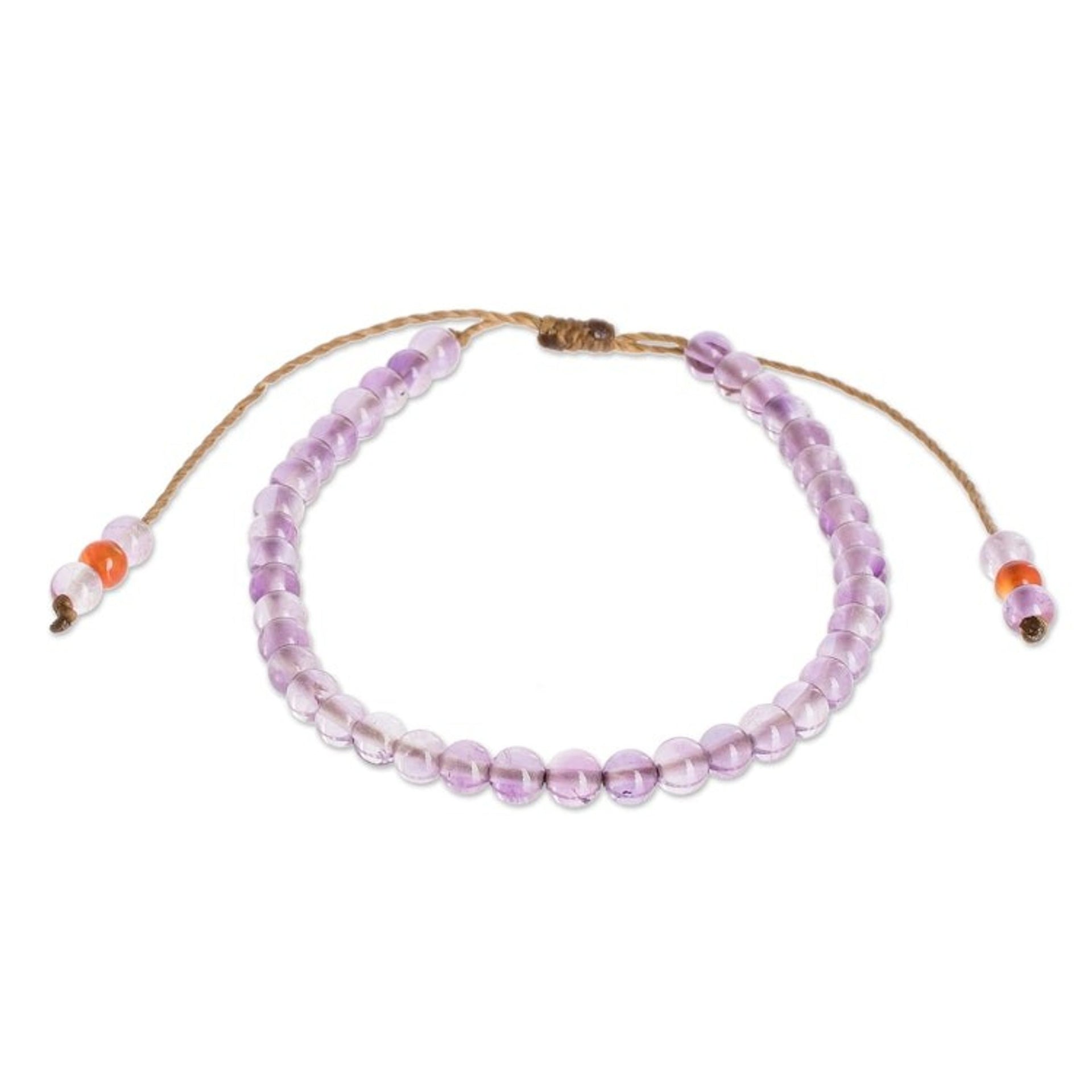 Amethyst and Jasper Bead Bracelet with Sliding Knot 'Plum Parade'