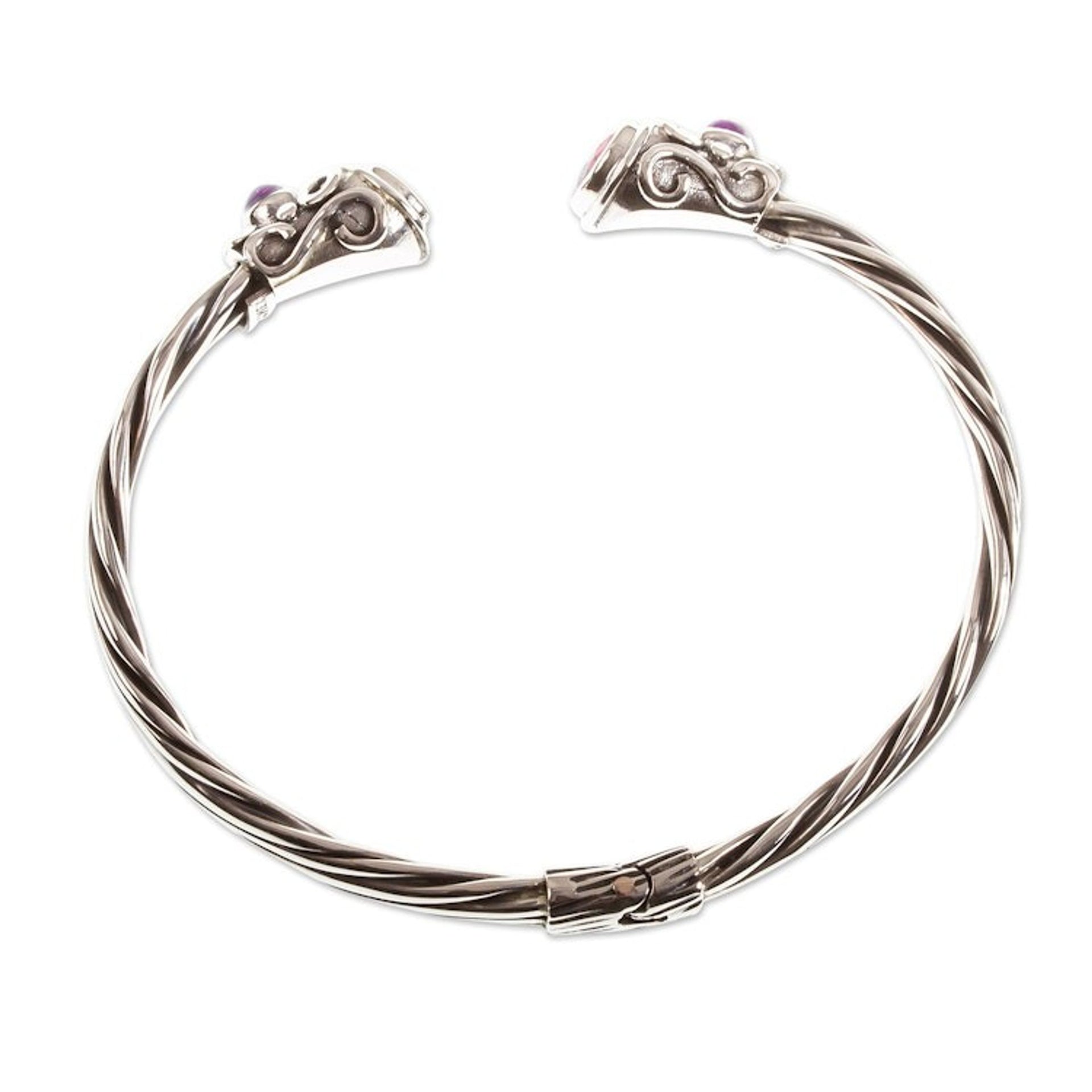 Silver Cuff Bracelet with Garnet and Amethyst 'Light from Within'