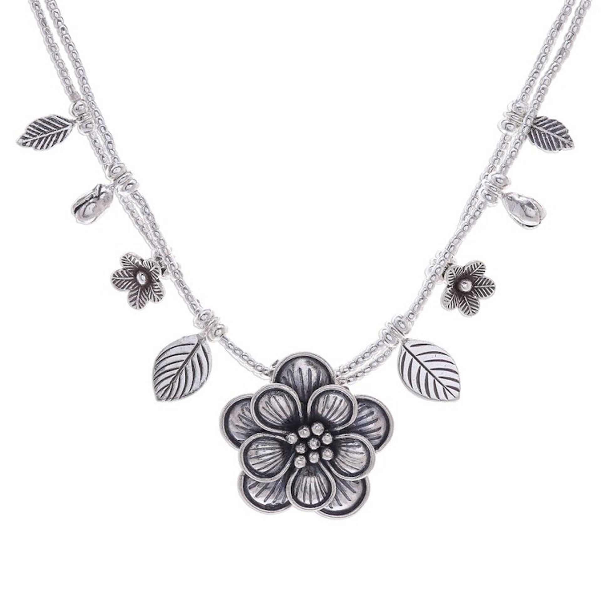 Silver Flower Two Strand Charm Necklace 'Karen Daisy'