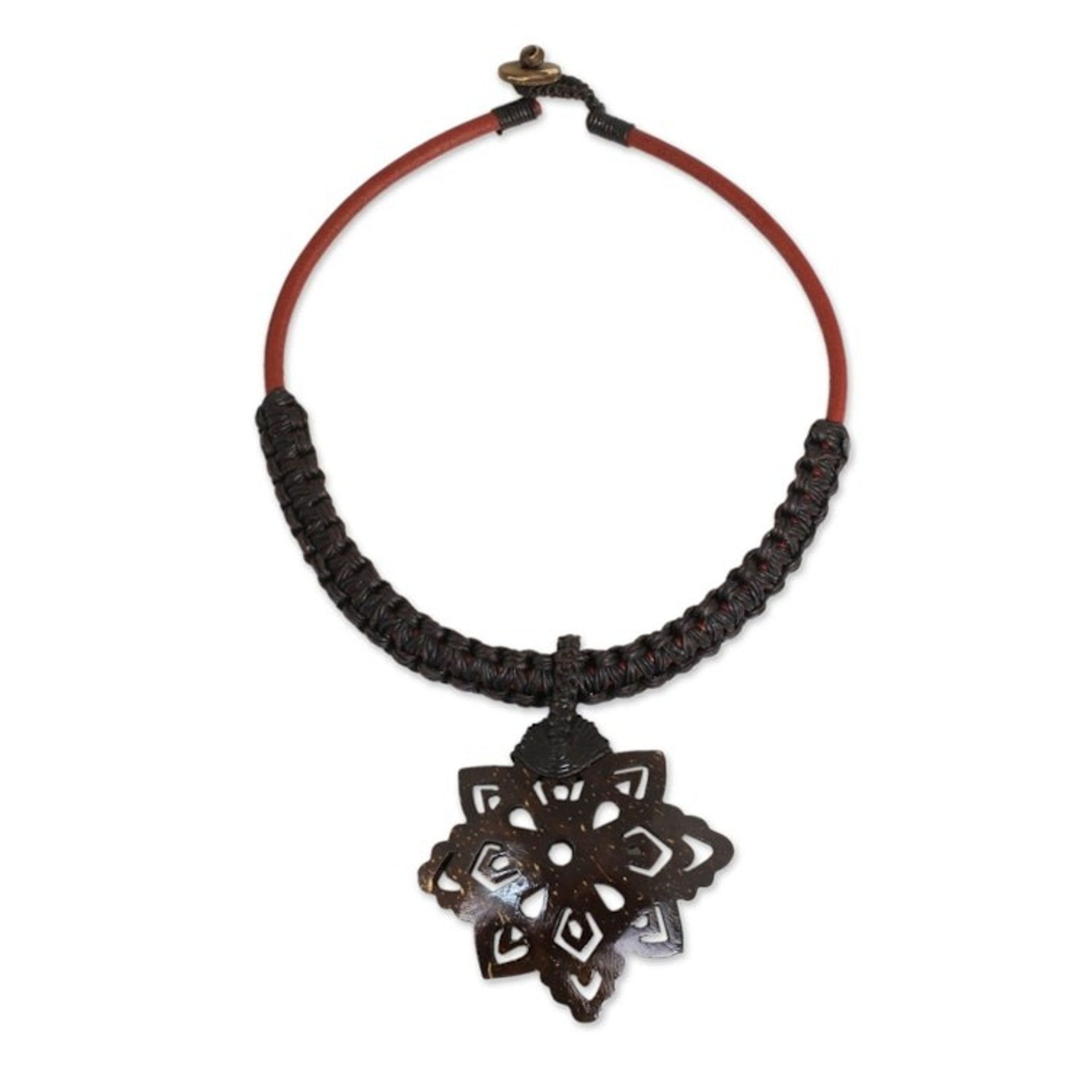 Handmade Coconut Shell Pendant Necklace with Macrame 'Thai Proud'