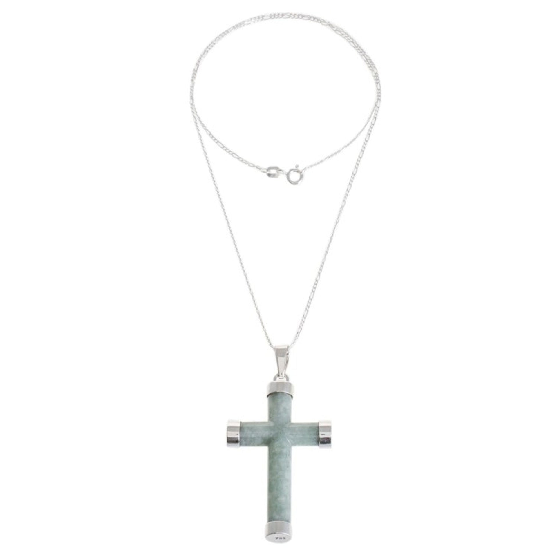 Sterling Silver Green Jade Pendant Necklace from Guatemala 'Green Mayan Cross'