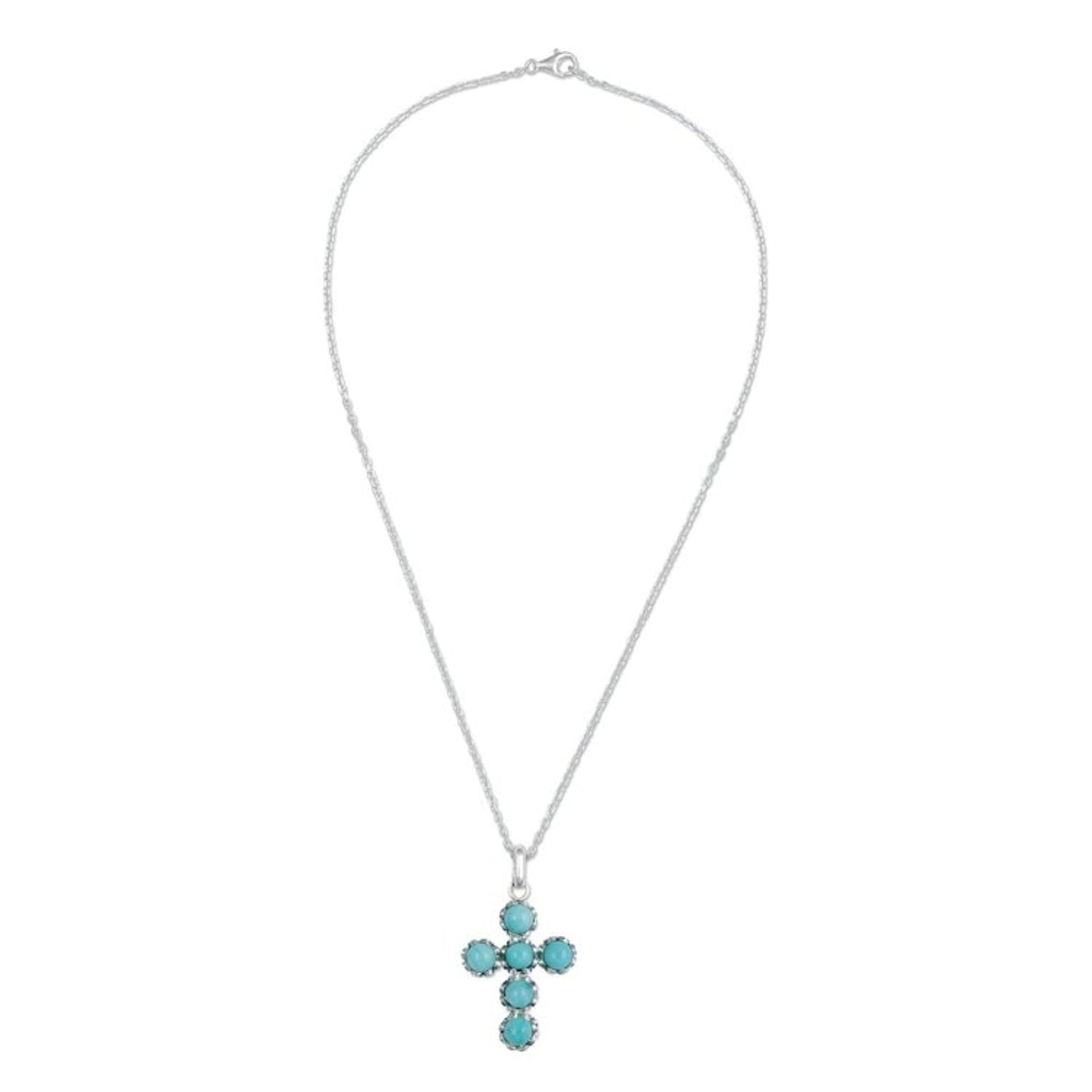 Handcrafted Sterling Silver and Amazonite Cross Necklace 'Faith Affirmation'