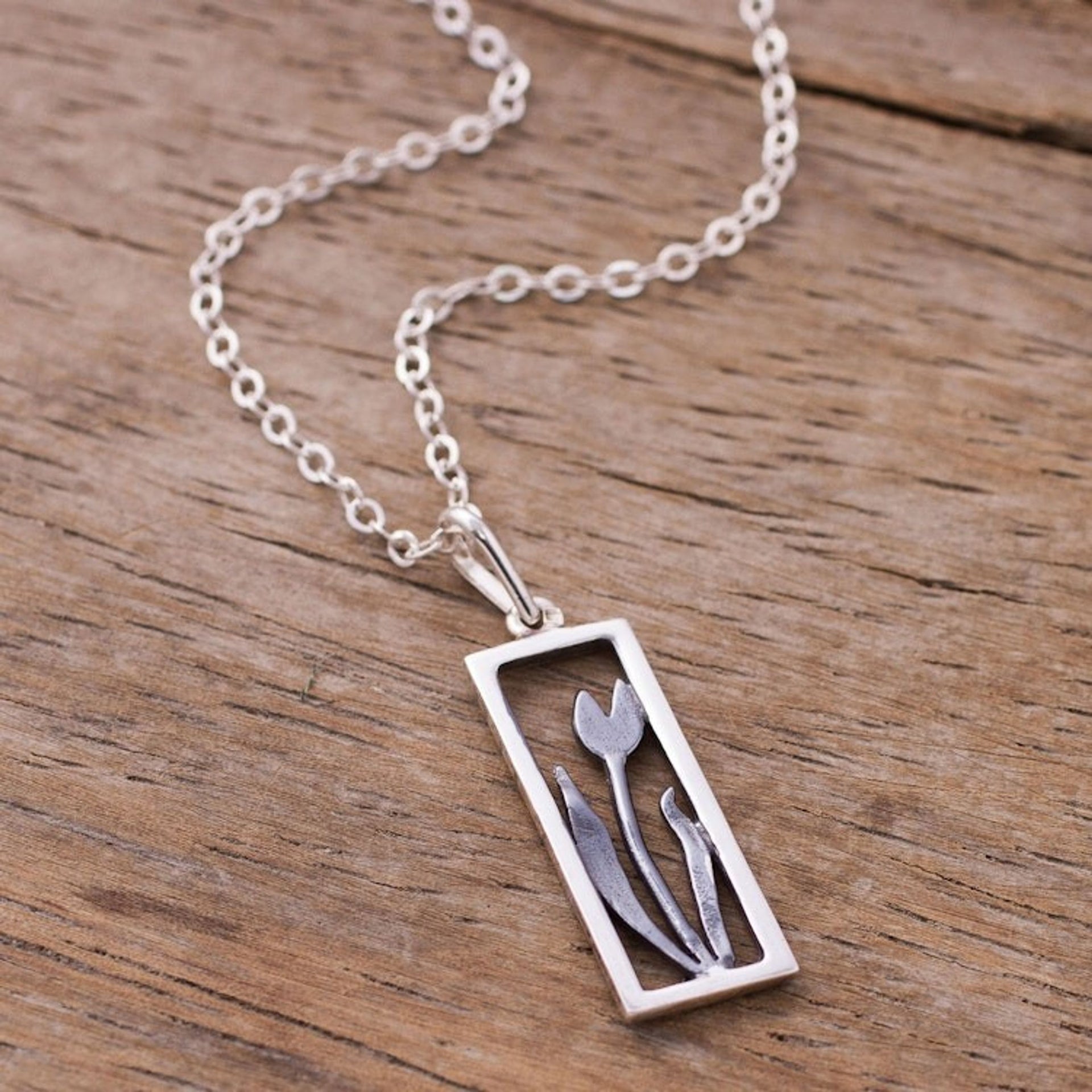 Sterling Silver Tulip Pendant Necklace from Peru 'Tulip in the Window'