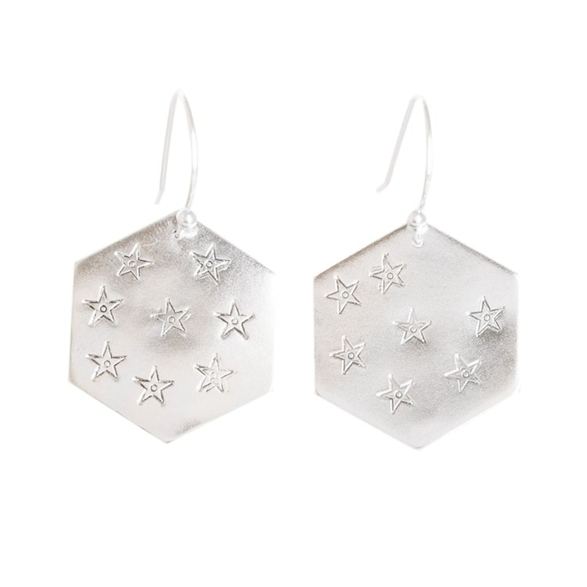 Star and Geometric Themed Sterling Silver Dangle Earrings 'Hexagon of Stars'