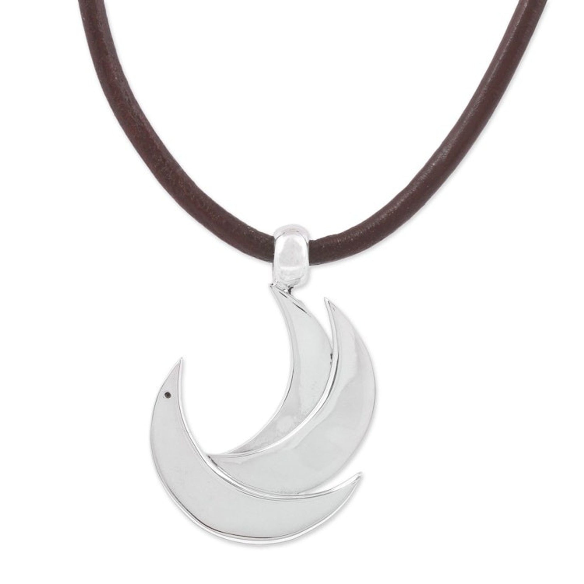 Adjustable Silver Crescent Pendant Necklace from Mexico 'El Avemaria'