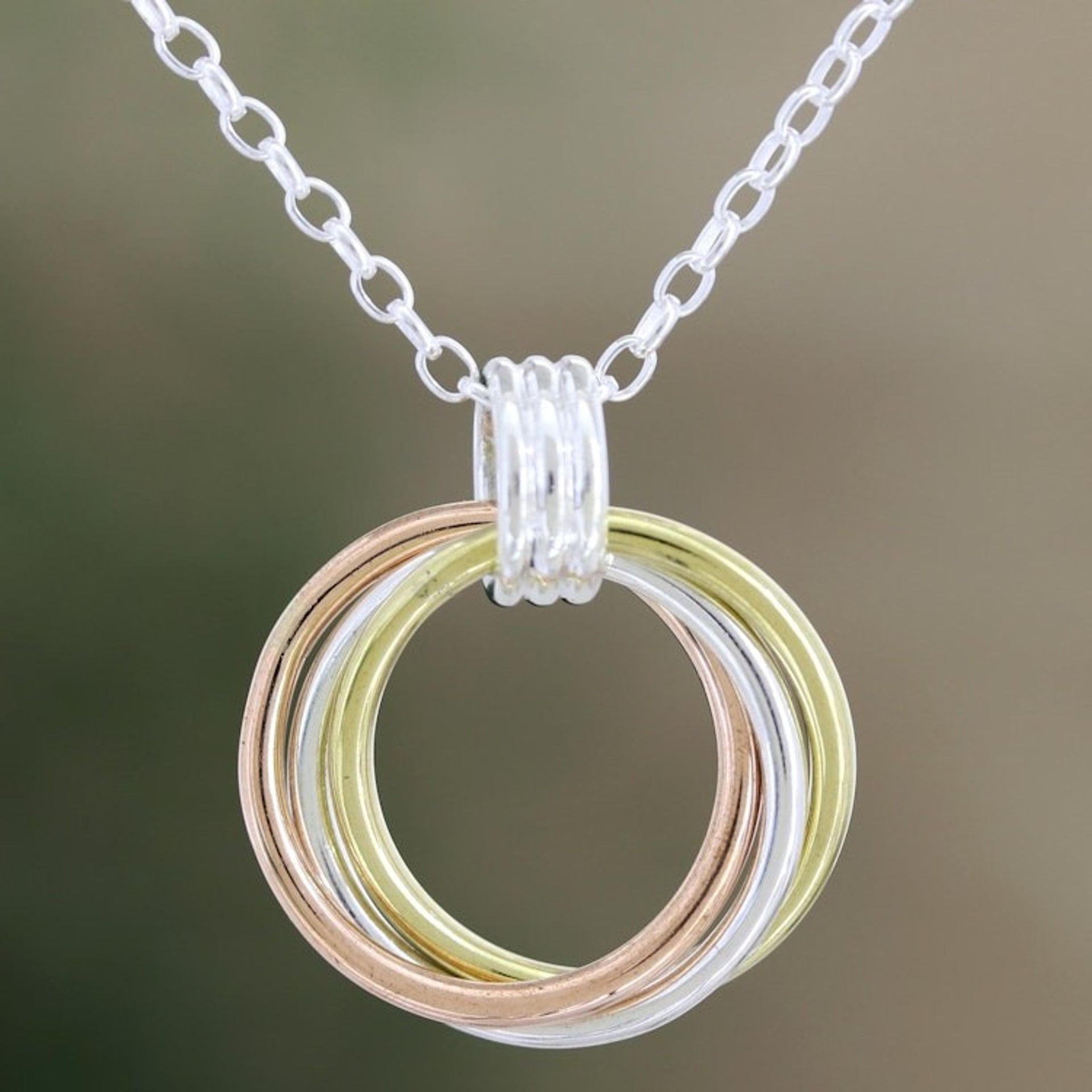 Sterling Silver and Copper Pendant Necklace 'Three Times'