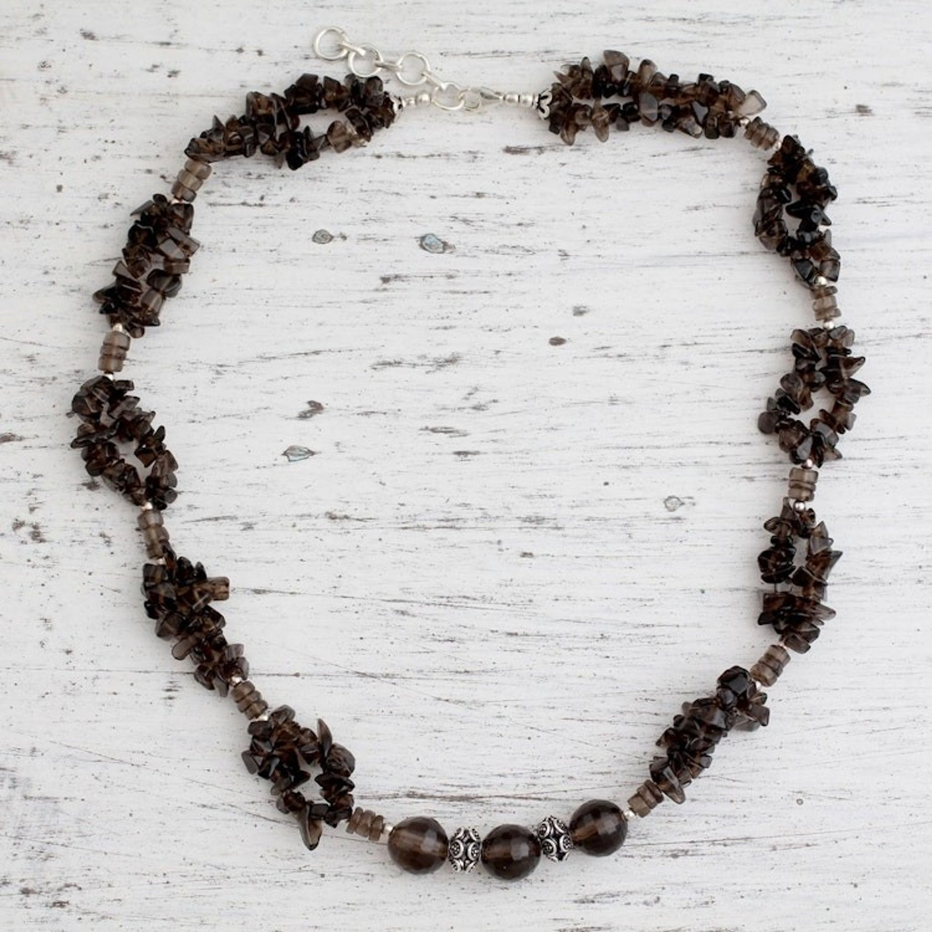 Smoky quartz beaded necklace 'Evening Romance'