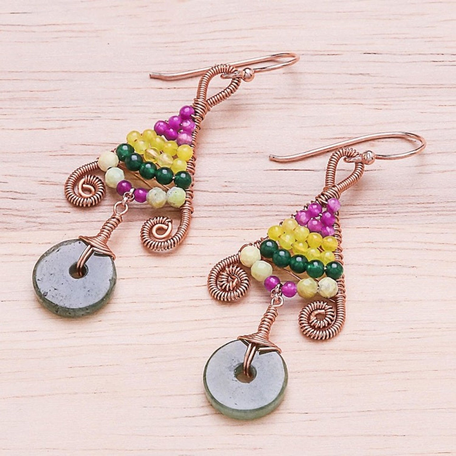 Gold Accented Multi-Gemstone Dangle Earrings from Thailand 'Bohemian Fascination'