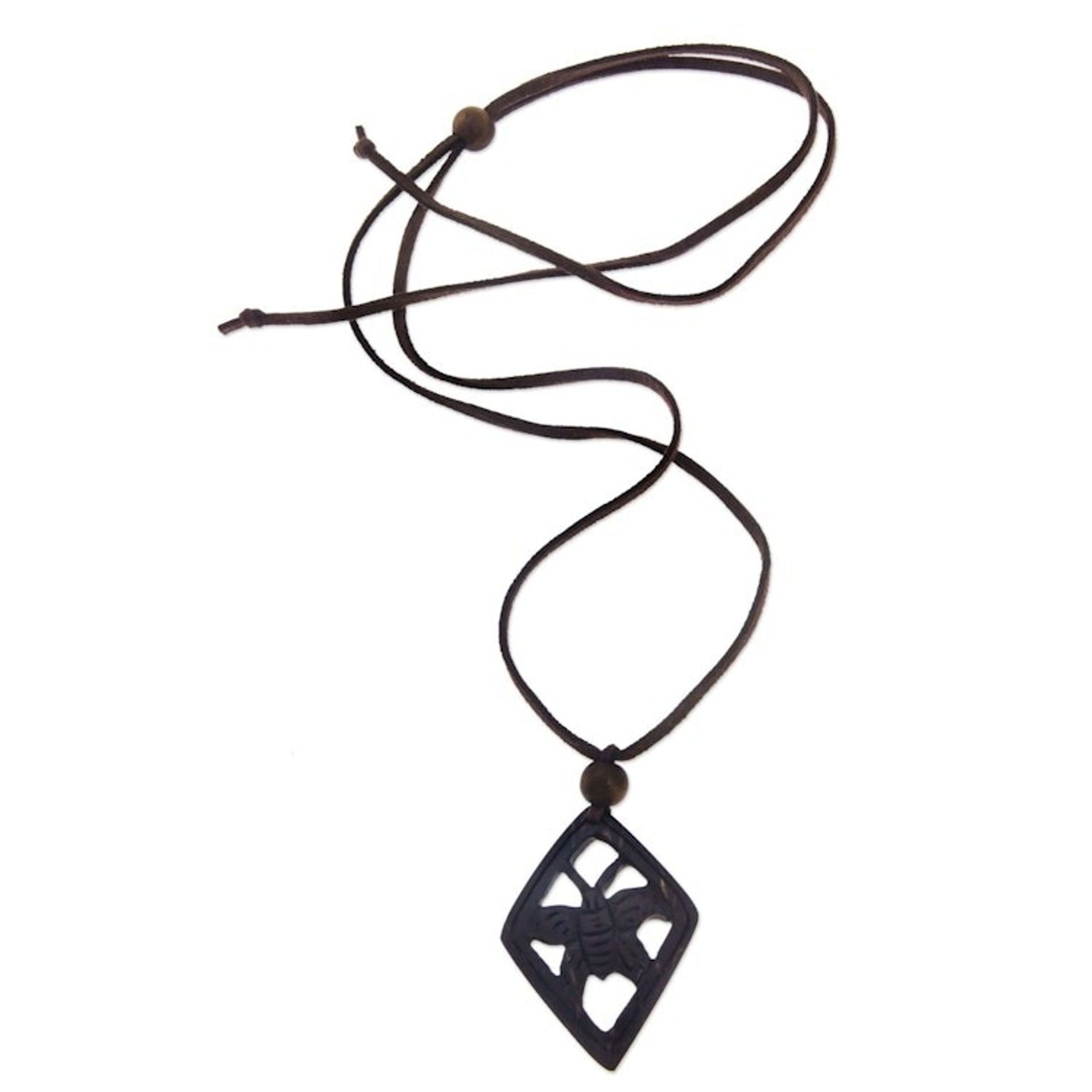 Coconut shell pendant necklace 'Butterfly Muse'