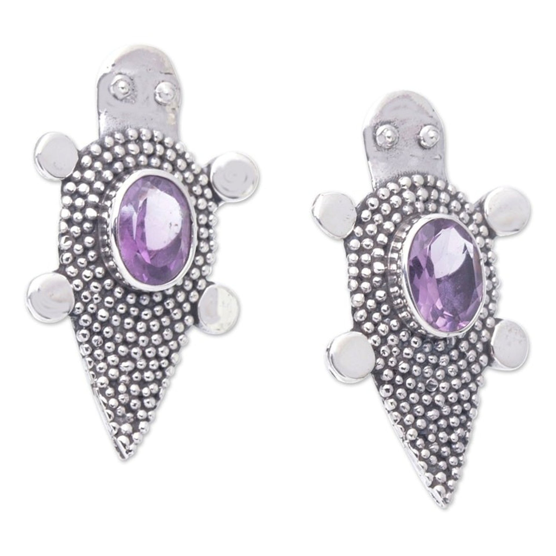 Sterling Silver Amethyst Tortoise Button Earrings 'Heaven's Purple Tortoise'