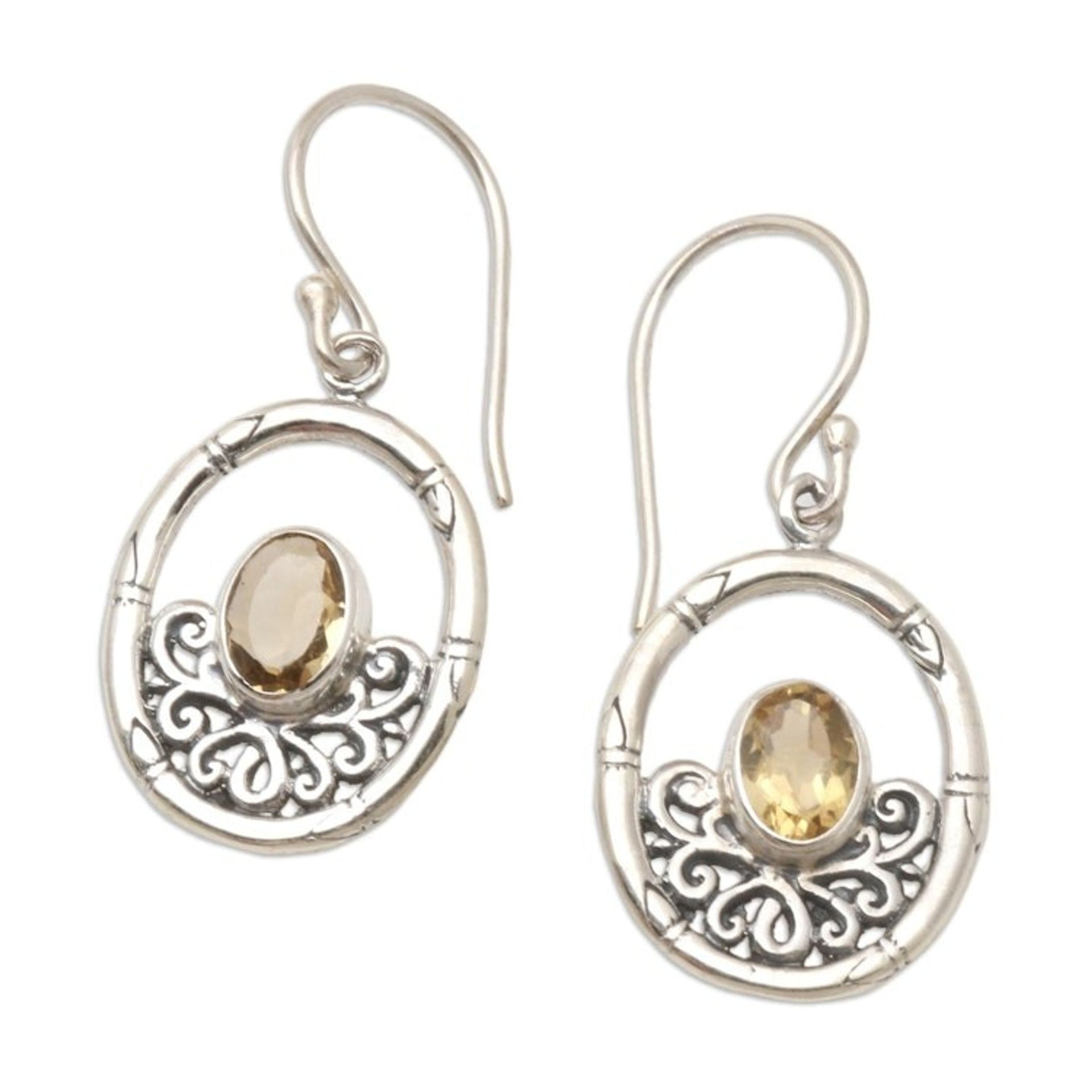 Citrine and Sterling Silver Dangle Earrings 'Petite Bamboo'