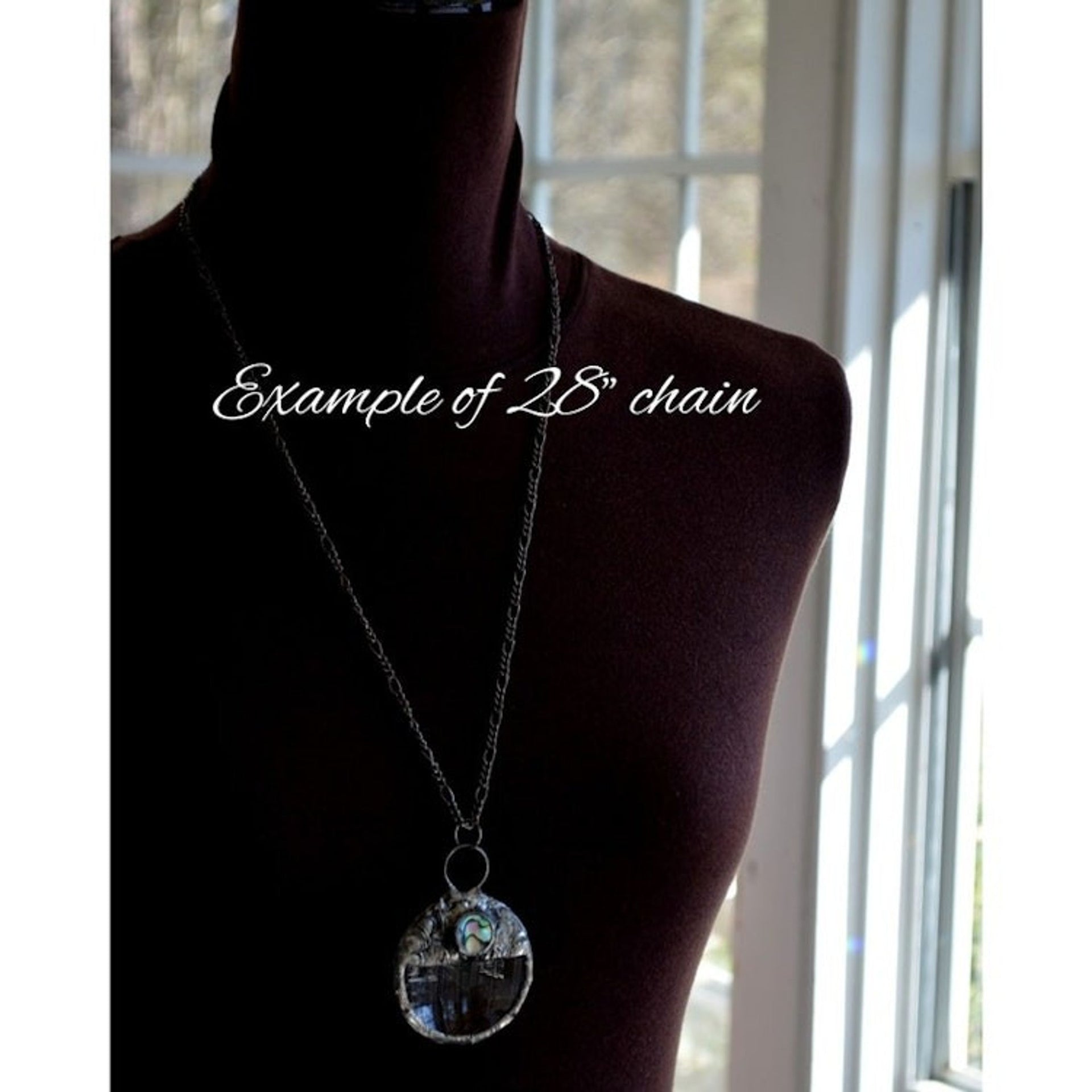 Magnifying Glass Necklace, Abalone Heart Accent