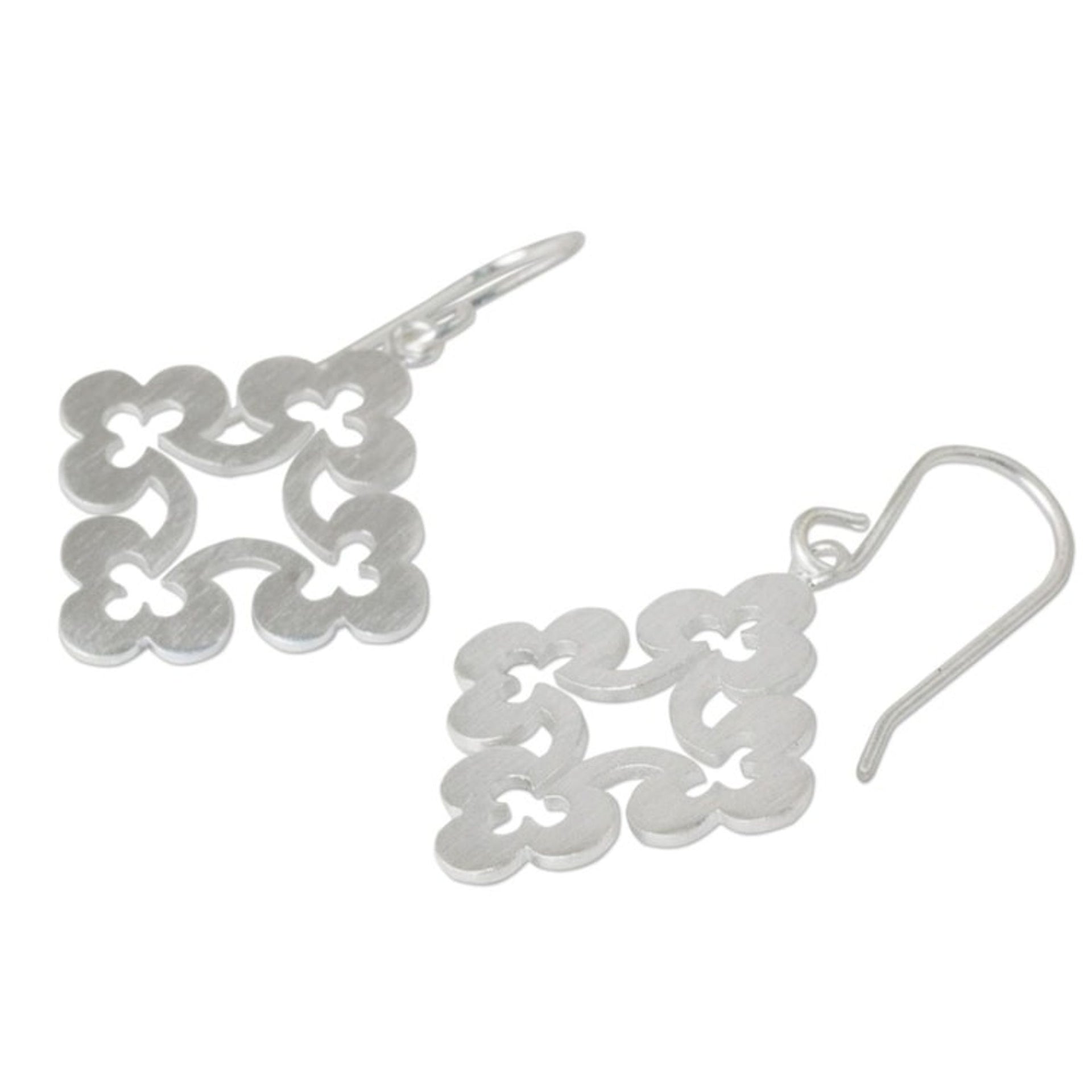 Thai Sterling Silver Dangle Earrings 'Floral Cross'