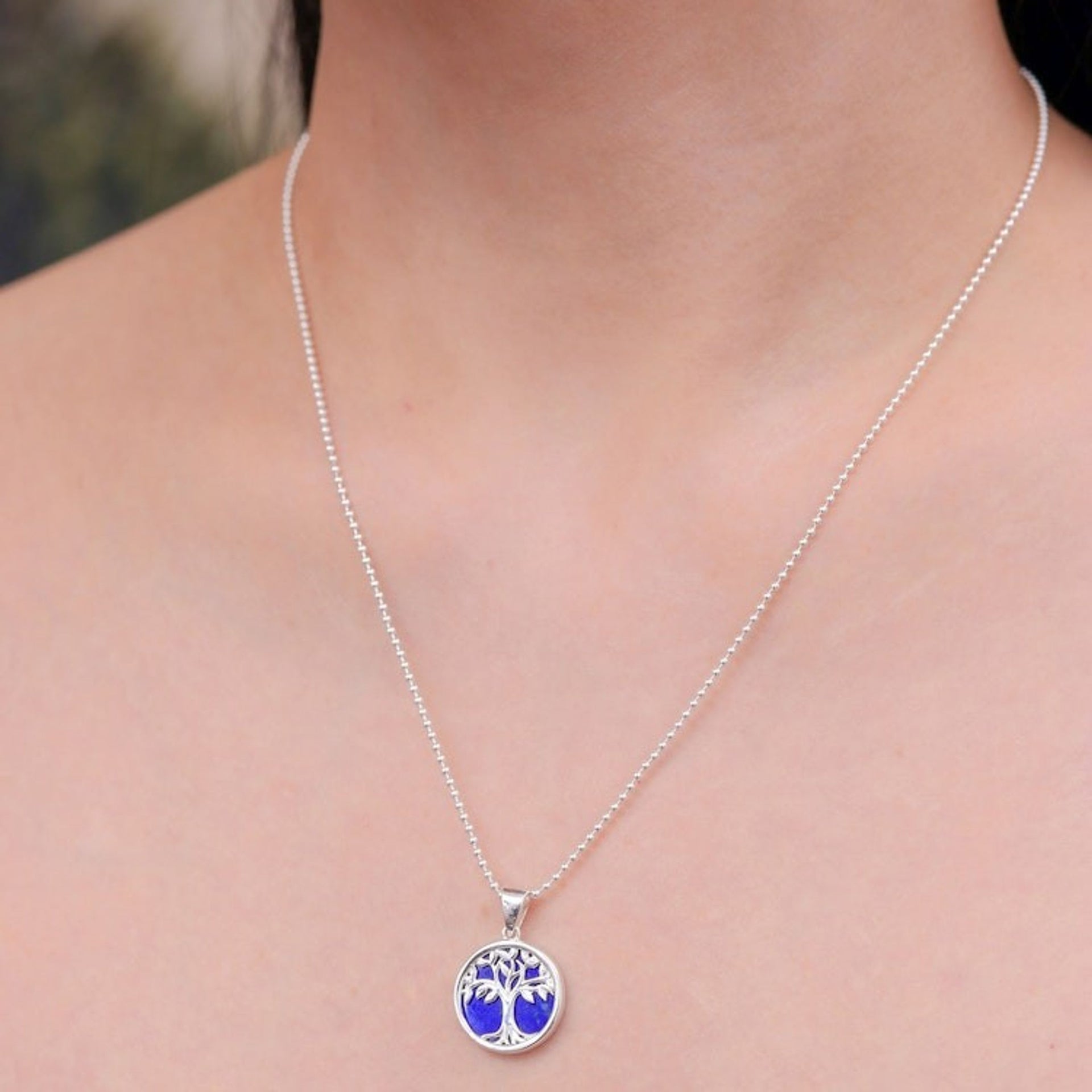 Lapis Lazuli and Sterling Silver Tree of Life Necklace 'Haven in Lapis'