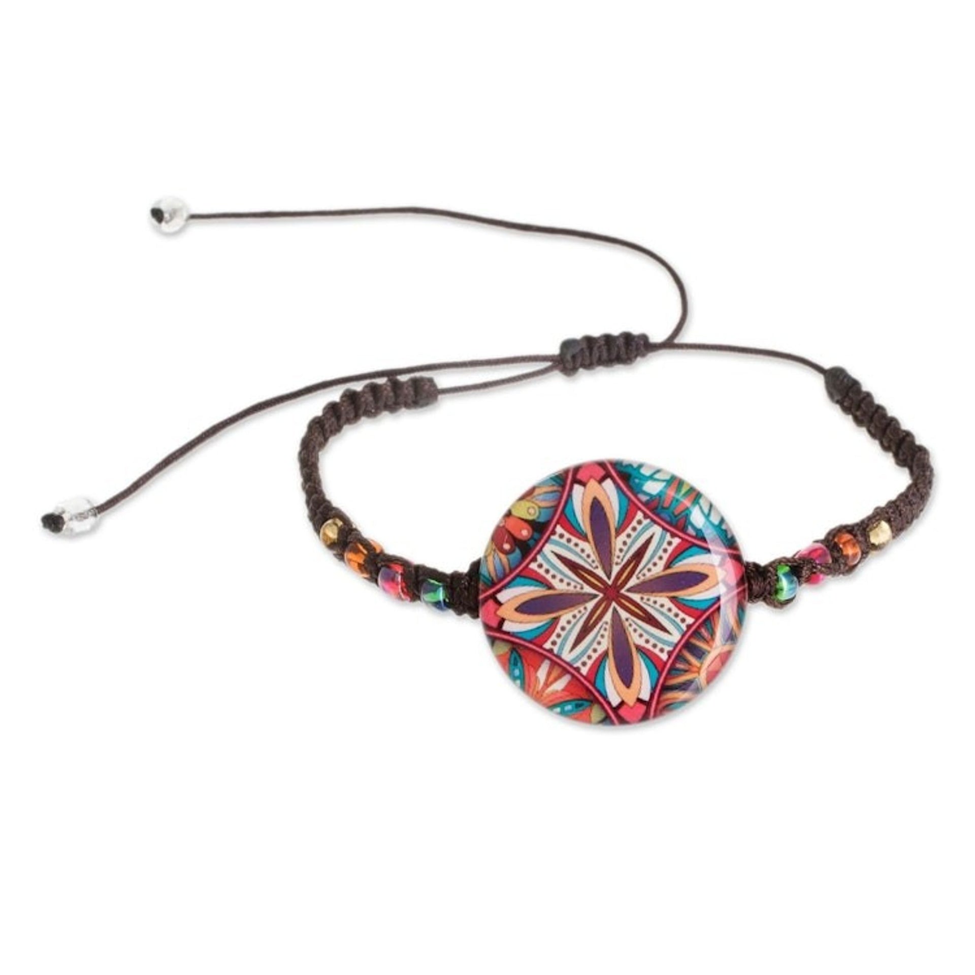 Multicolored Glass Beaded Macrame Pendant Bracelet 'Vibrant Kaleidoscope'