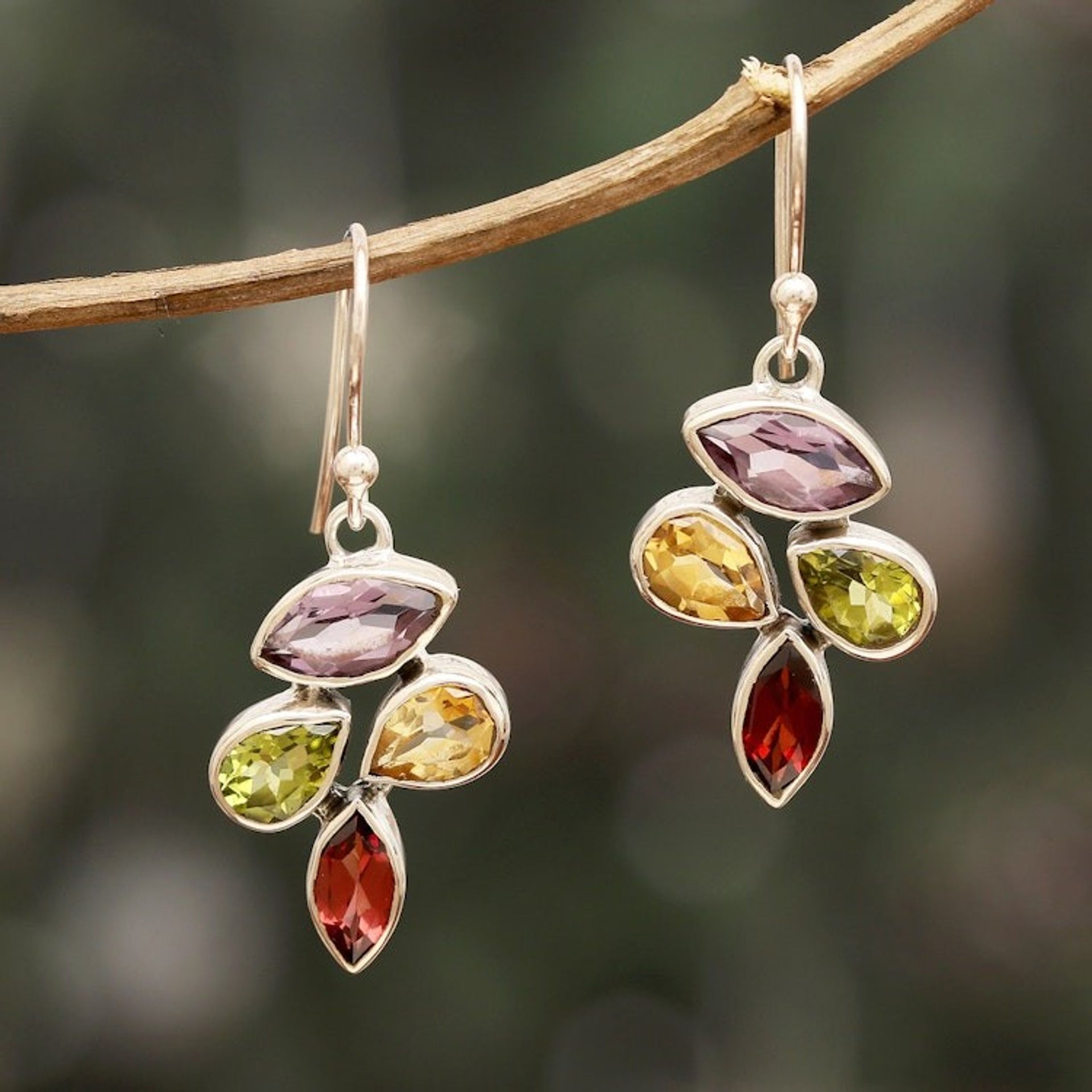 6.5-Carat Multi-Gemstone Sterling Silver Dangle Earrings 'Spring Explosion'