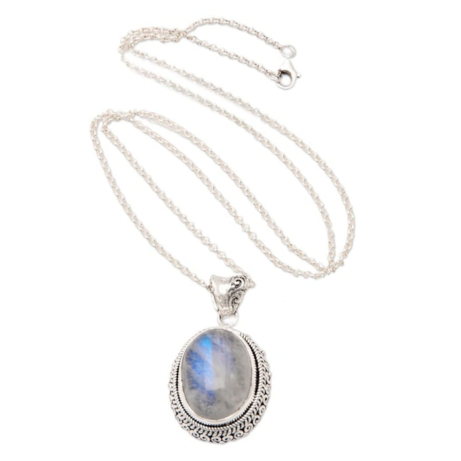 Traditional Natural Rainbow Moonstone Pendant Necklace 'Queen Moonlight'