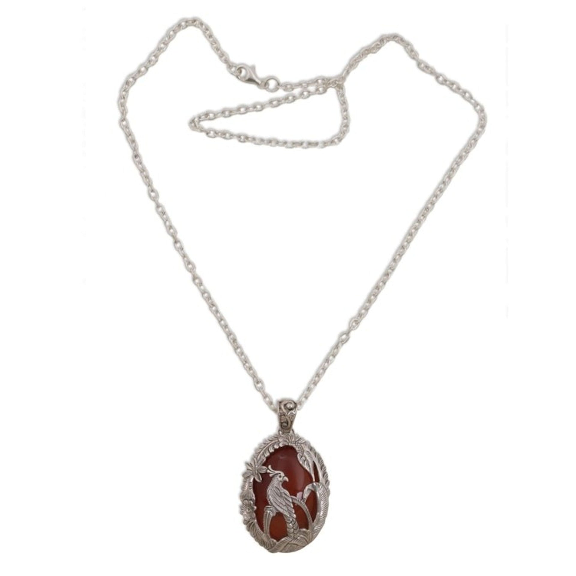 Carnelian and Sterling Silver Cockatoo Necklace from Bali 'Cockatoo Garden'