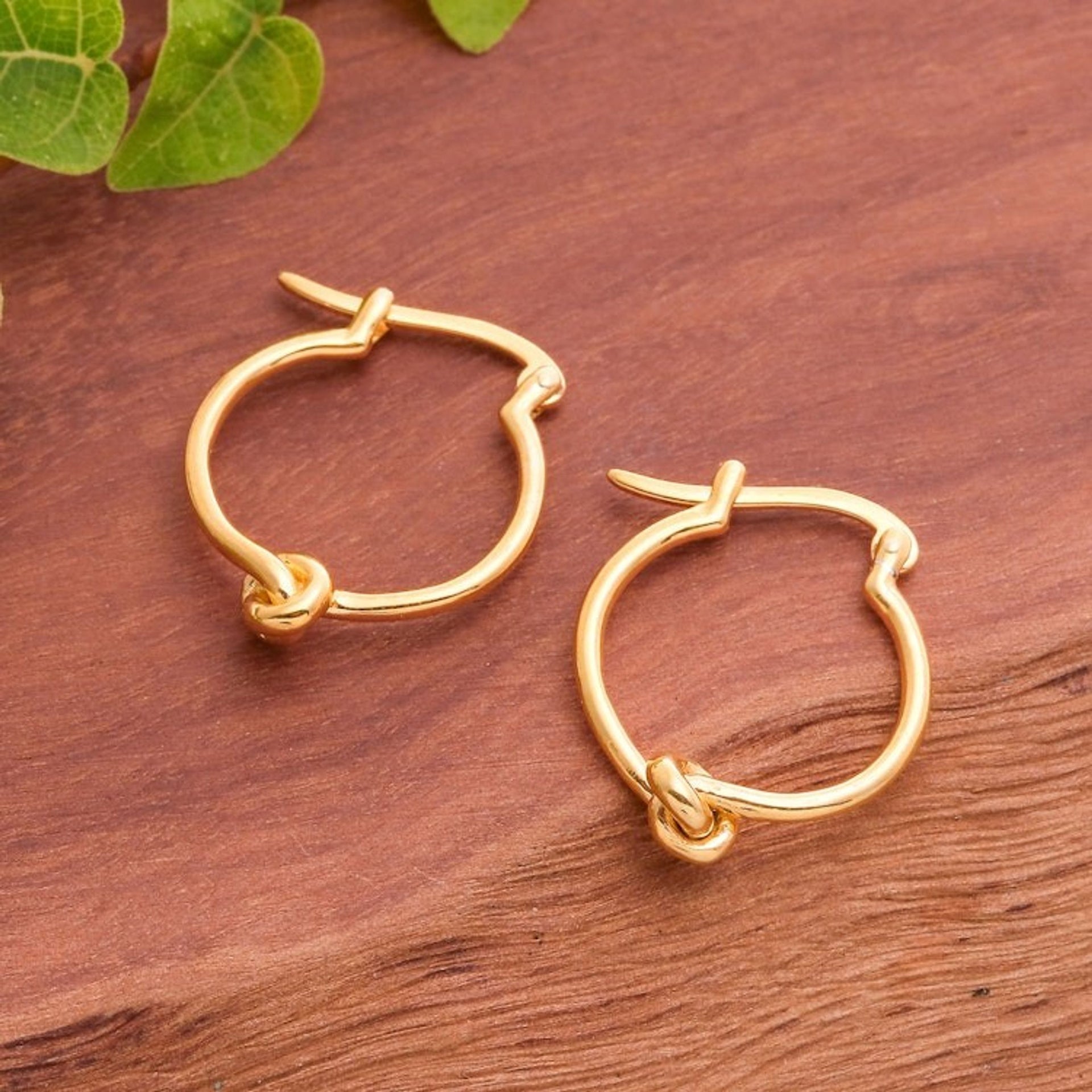 Avant-Garde 18k Gold-Plated Hoop Earrings Made in Thailand 'Tied Glamour'
