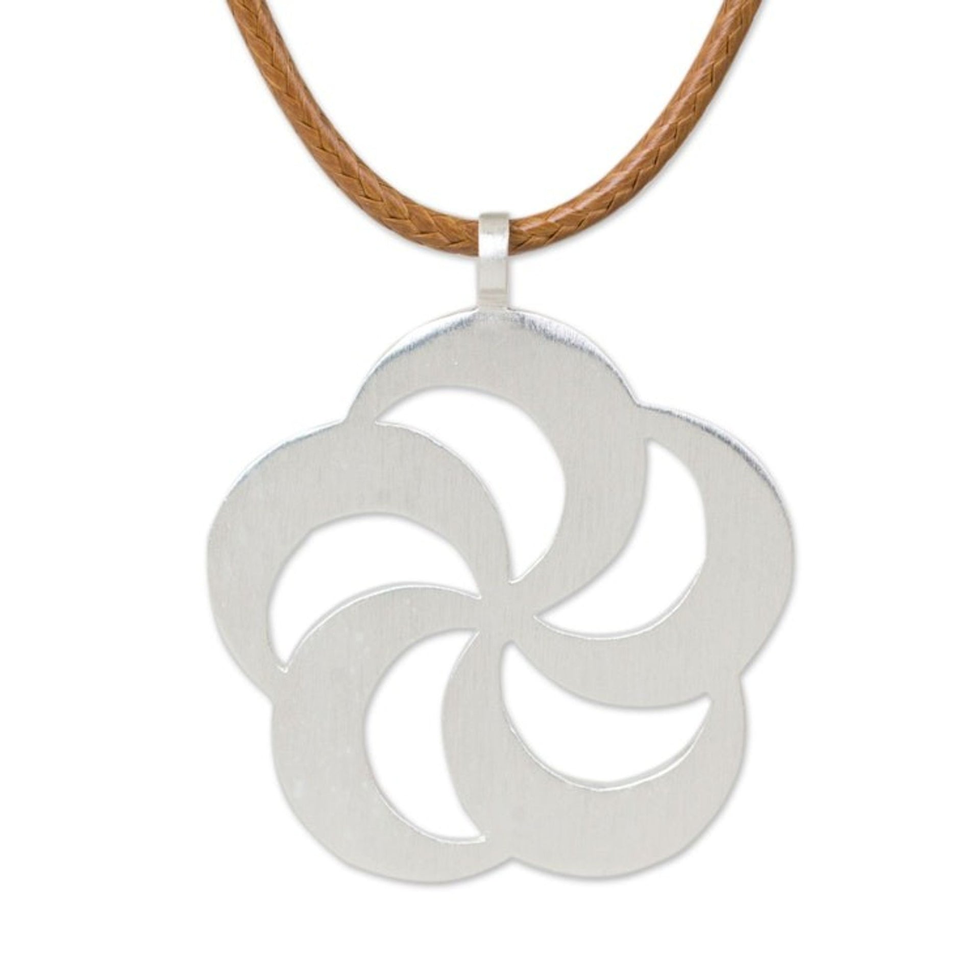 Thai Artisan Crafted Brushed Silver Flower Necklace 'Pinwheel Blossom'