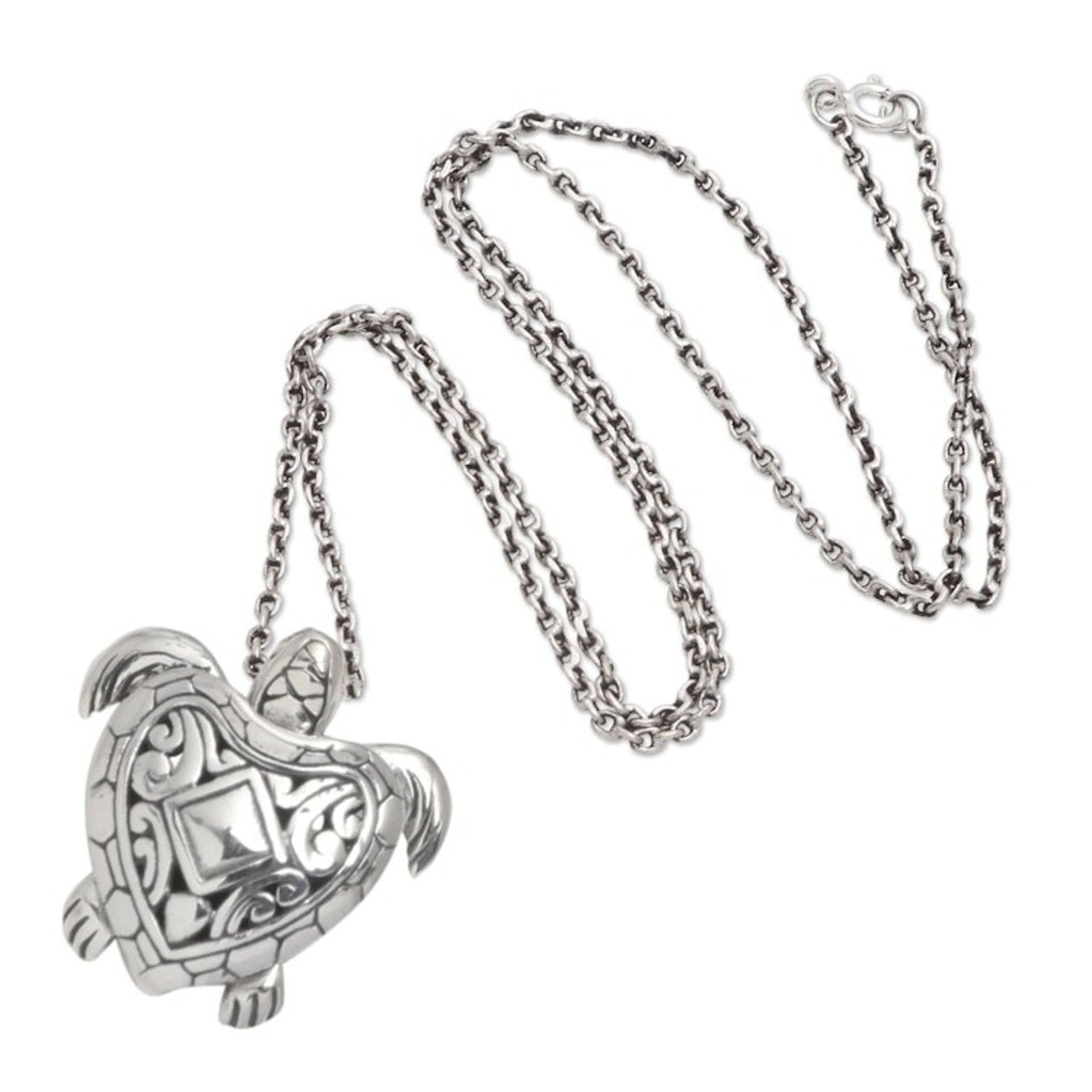 Hand Made Sterling Silver Pendant Turtle Necklace 'Turtle Life'