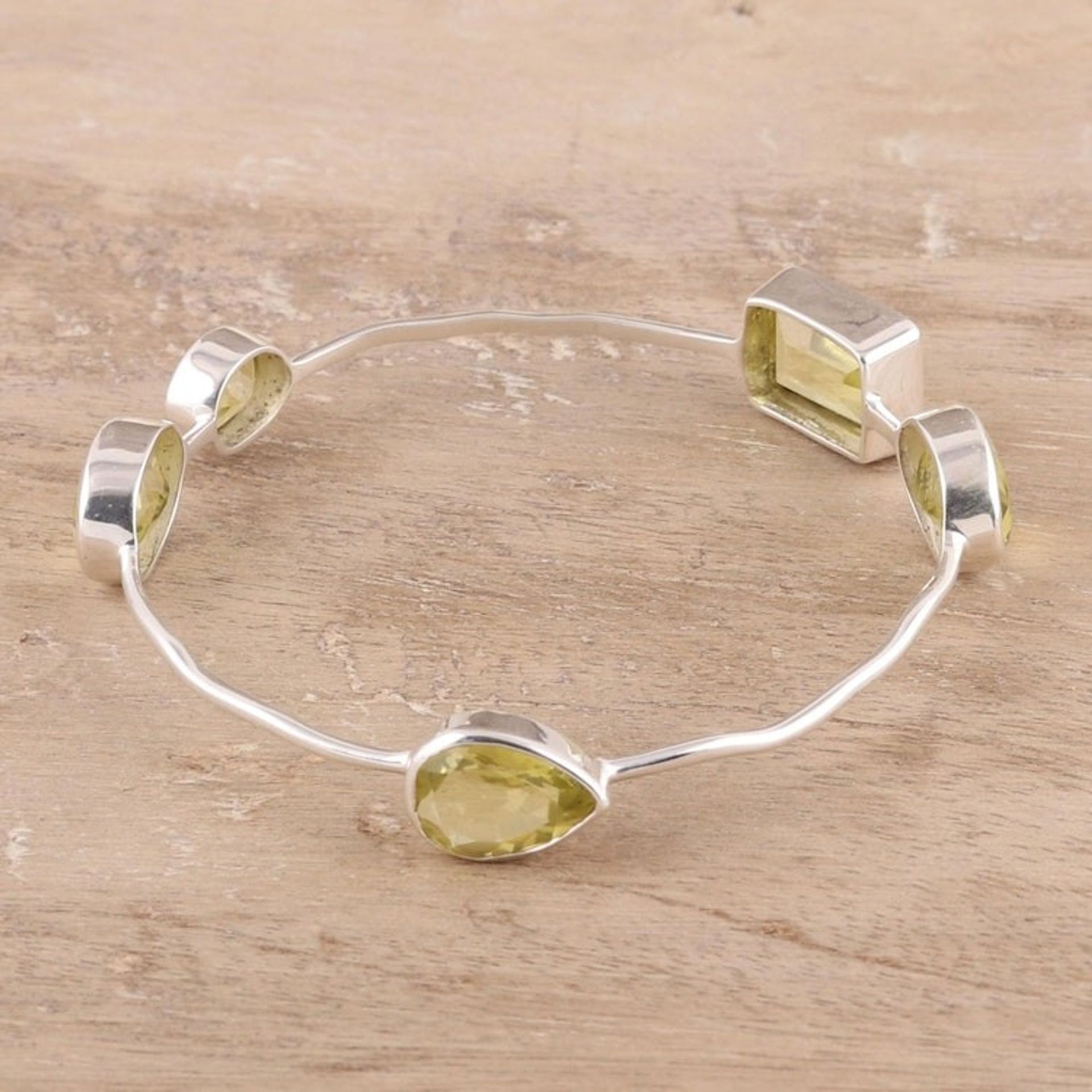 Yellow Quartz Bangle Bracelet from India 'Thoughtful'