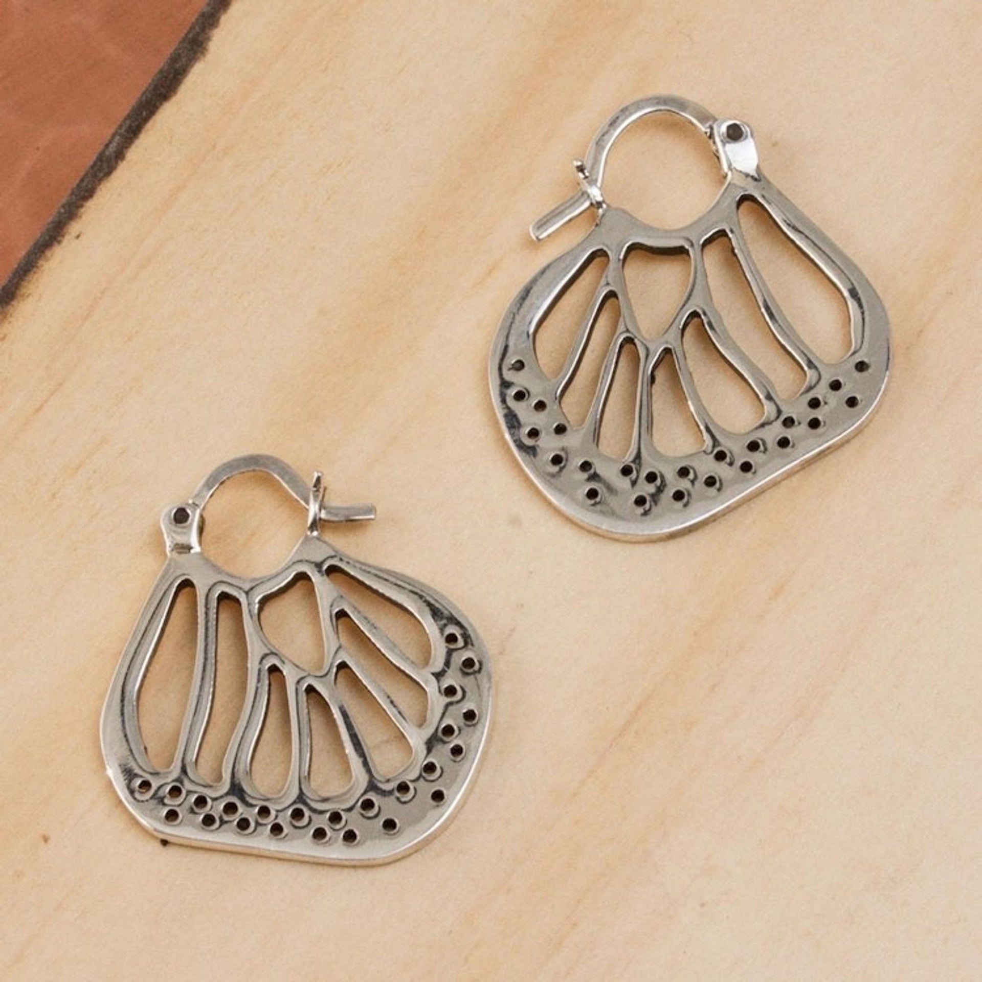 Monarch Wing Taxco Sterling Silver Hoop Earrings from Mexico 'Monarch Magic'