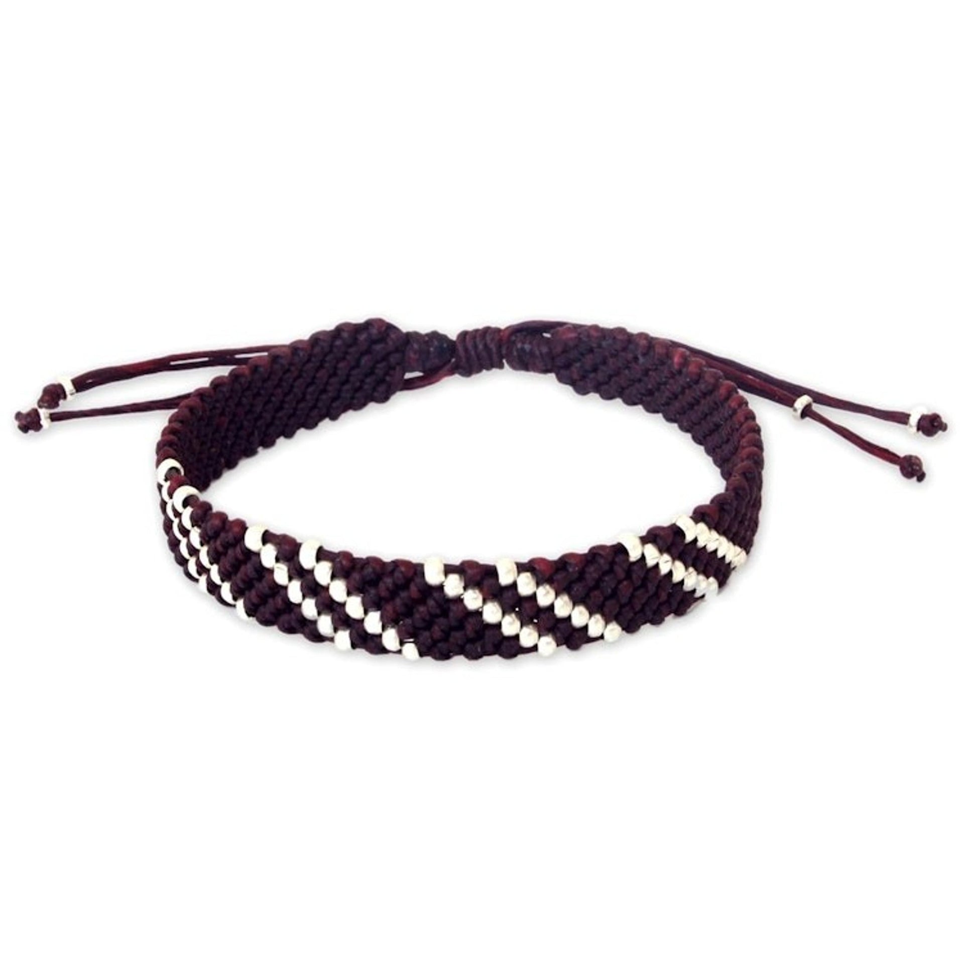 Hill Tribe Silver Wristband Bracelet 'Diagonal Mulberry'