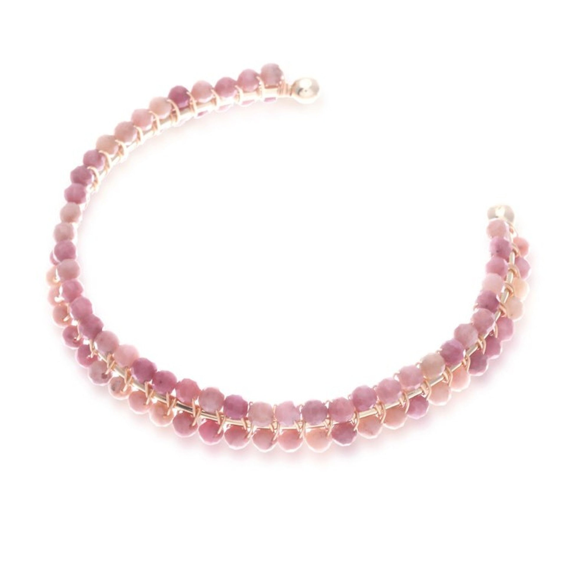 Pink Rhodochrosite Beaded Cuff Bracelet Handmade in Thailand 'Life of Emotions'
