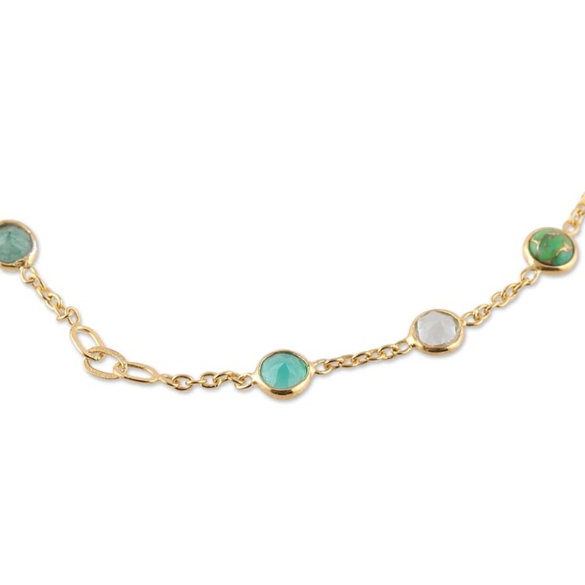 18k Gold-Plated 1-Carat Multi-Gemstone Station Bracelet 'Green Divinity'