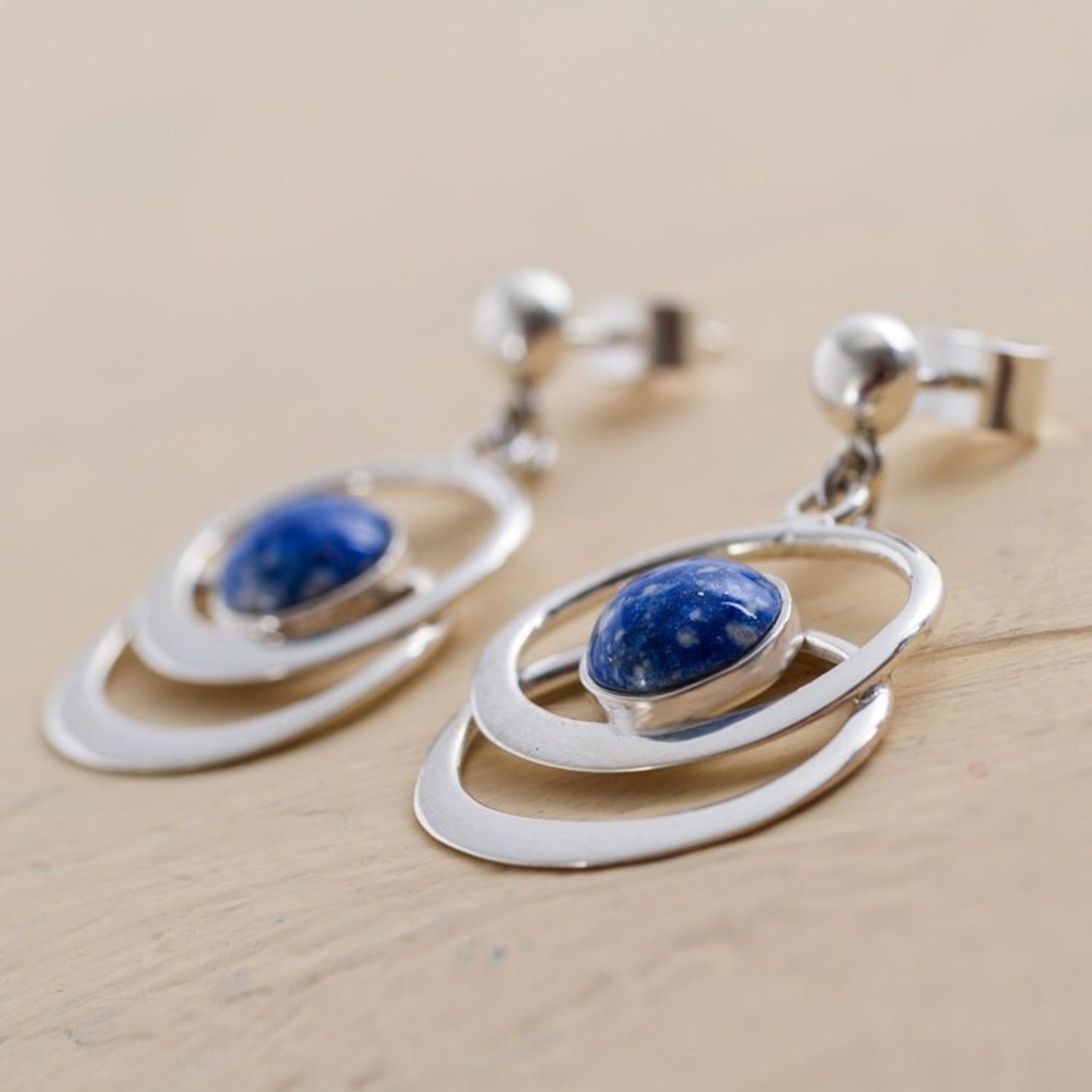 Handcrafted Women's Modern Lapis Lazuli Dangle Earrings 'Cuddle Me'
