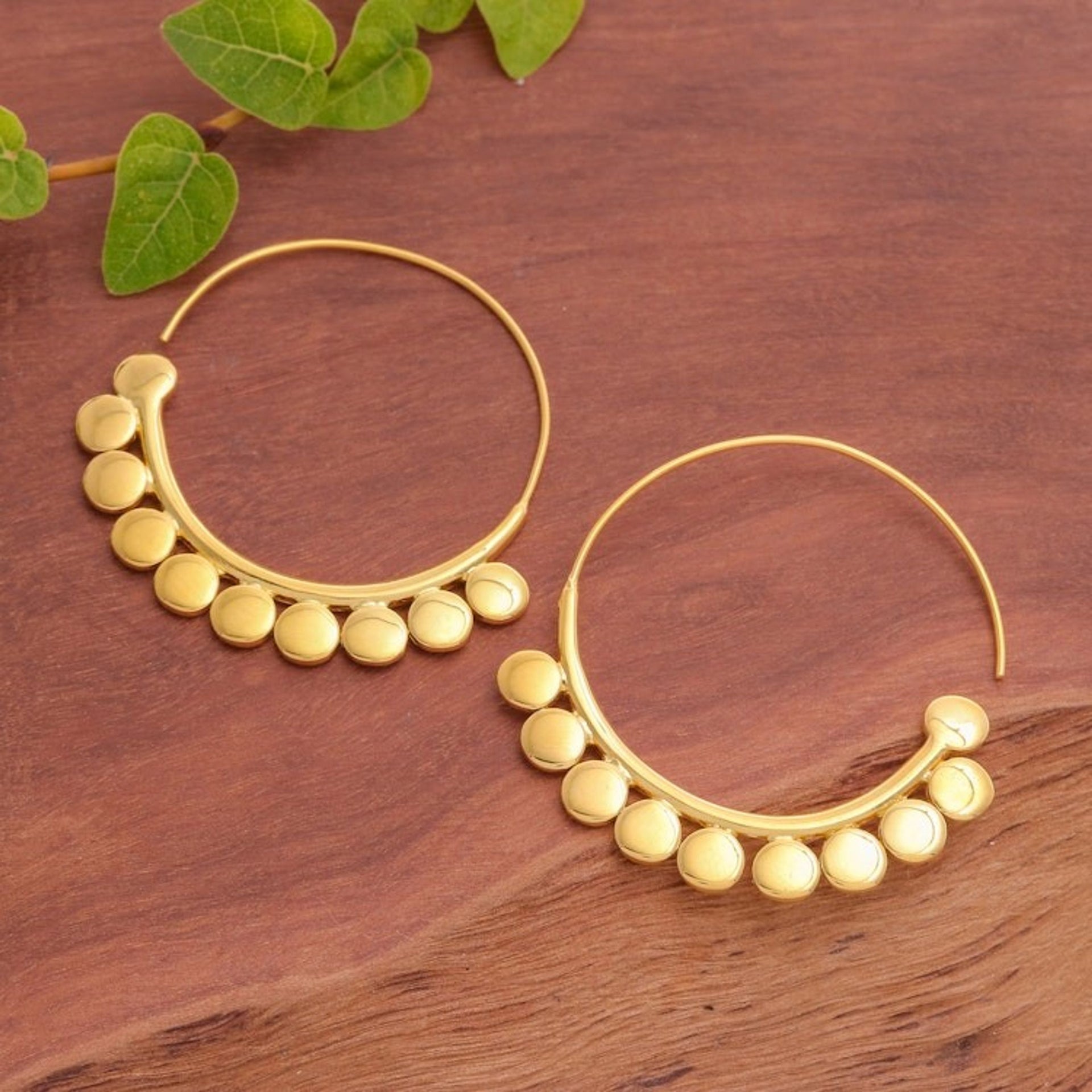 Abstract 18k Gold-Plated Half-Hoop Earrings from Thailand 'Modern Triumph'