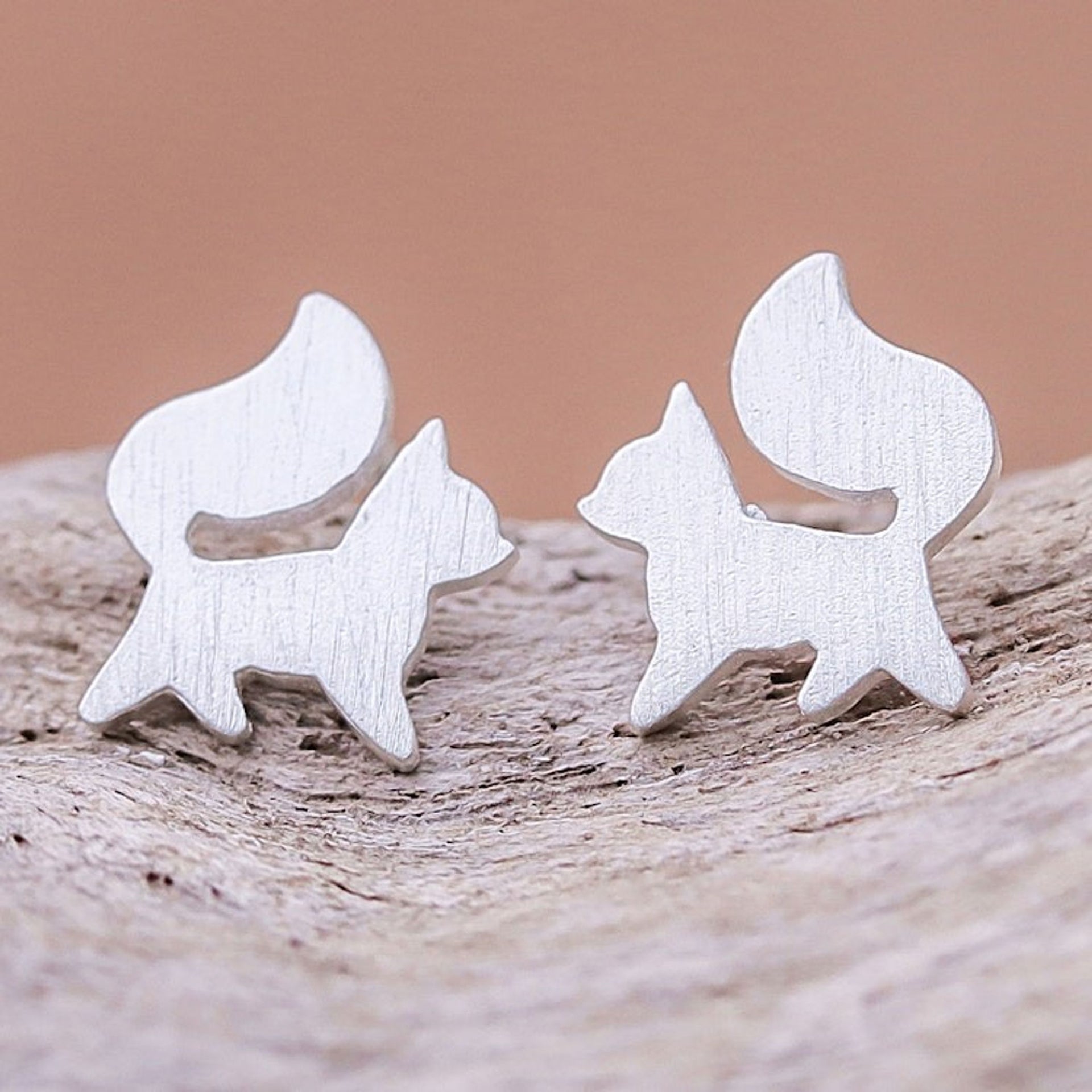 Sterling Silver Fox Stud Earrings from Thailand 'Fox Poise'