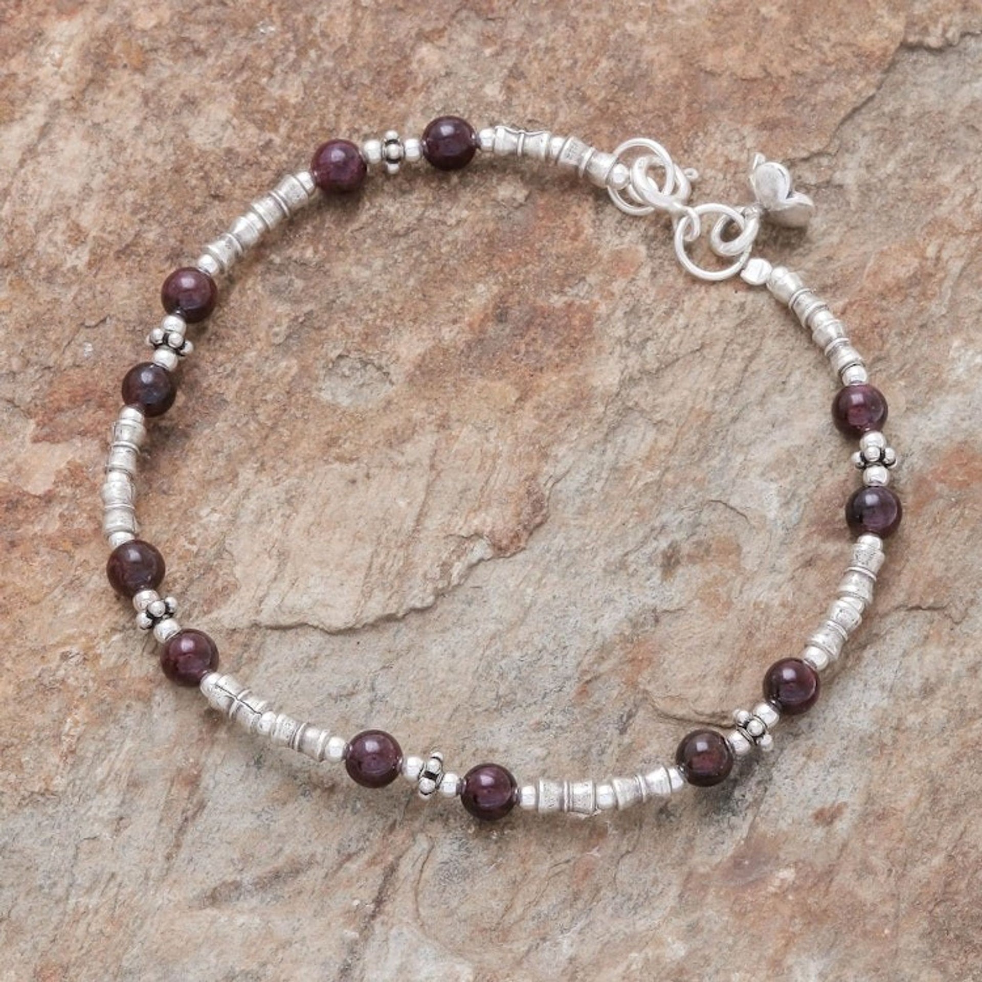 Hill Tribe Garnet Beaded Bracelet from Thailand 'Antique Hill Tribe'