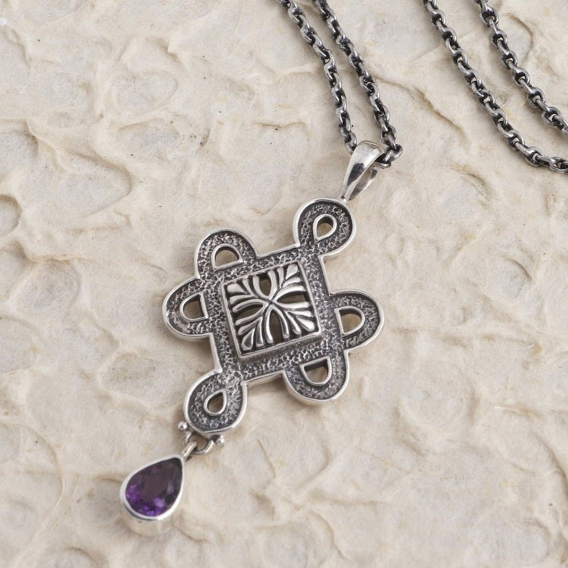 Hand Made Sterling Silver Amethyst Pendant Necklace 'Ocean Blaze'