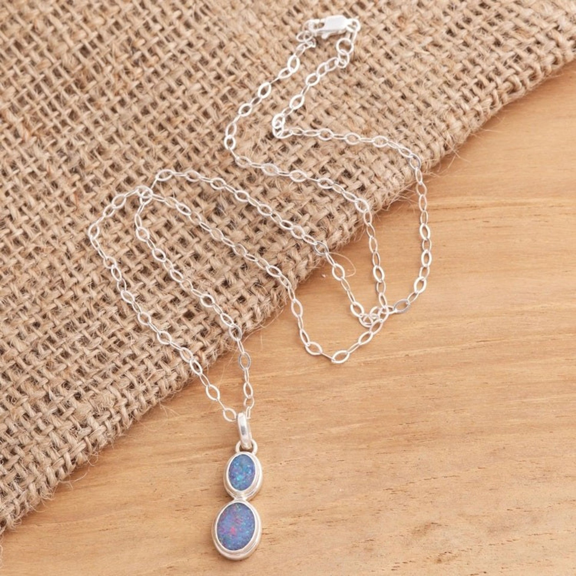 Sterling Silver and Opal Pendant Necklace 'Double Rainbow'