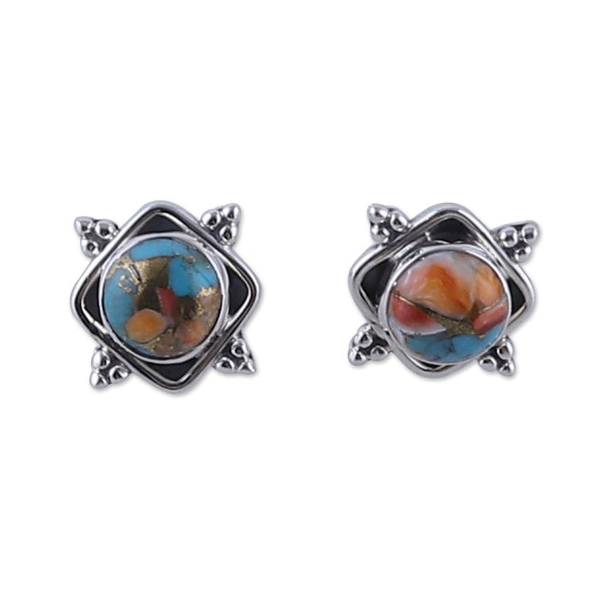 Indian-Made Reconstituted Turquoise Cabochon Button Earrings 'Paradise Marchioness'