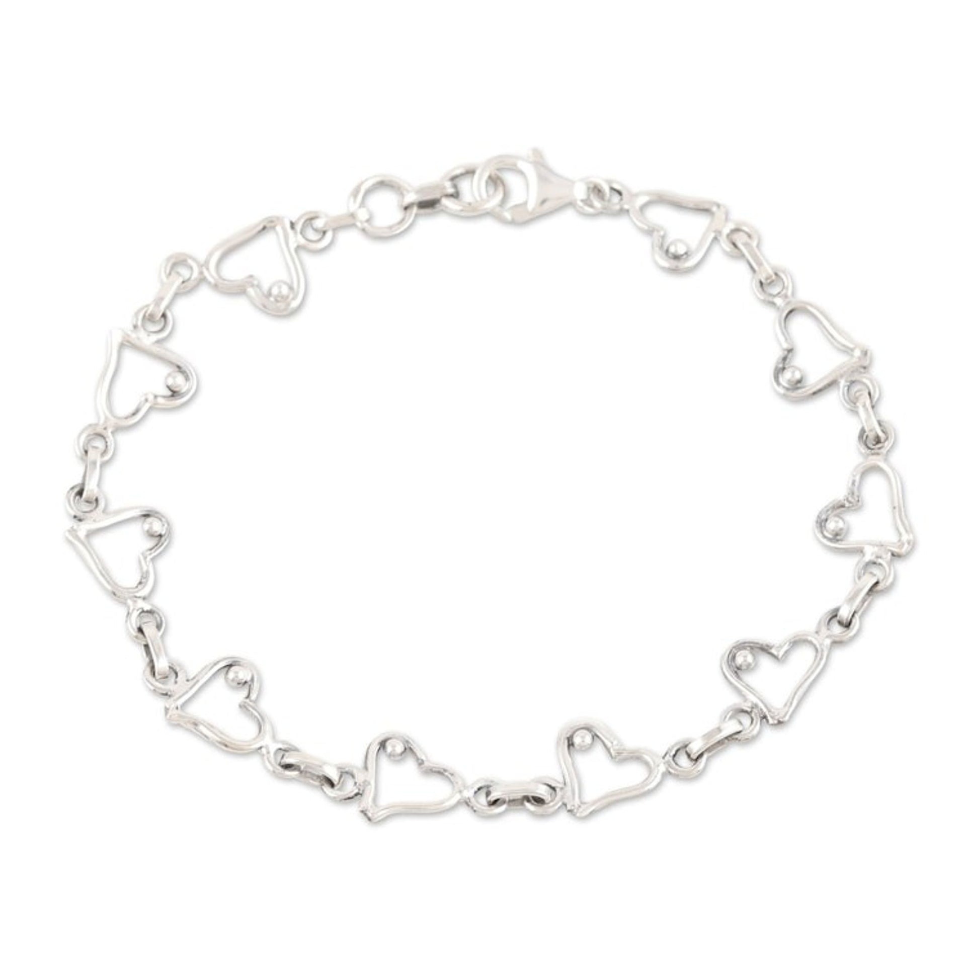 Heart Themed Sterling Silver Link Bracelet Handmade in India 'Symphony of Love'