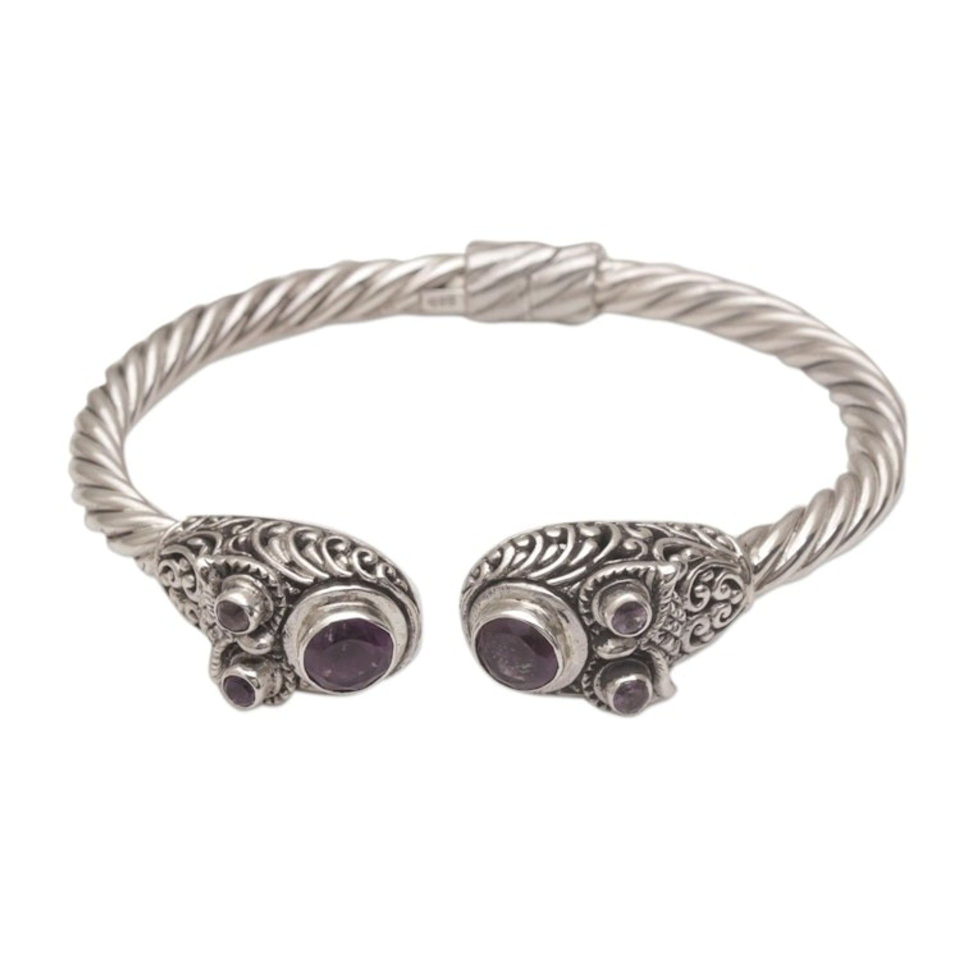 Handmade Amethyst 925 Sterling Silver Cuff Bracelet 'Wandering Eyes'
